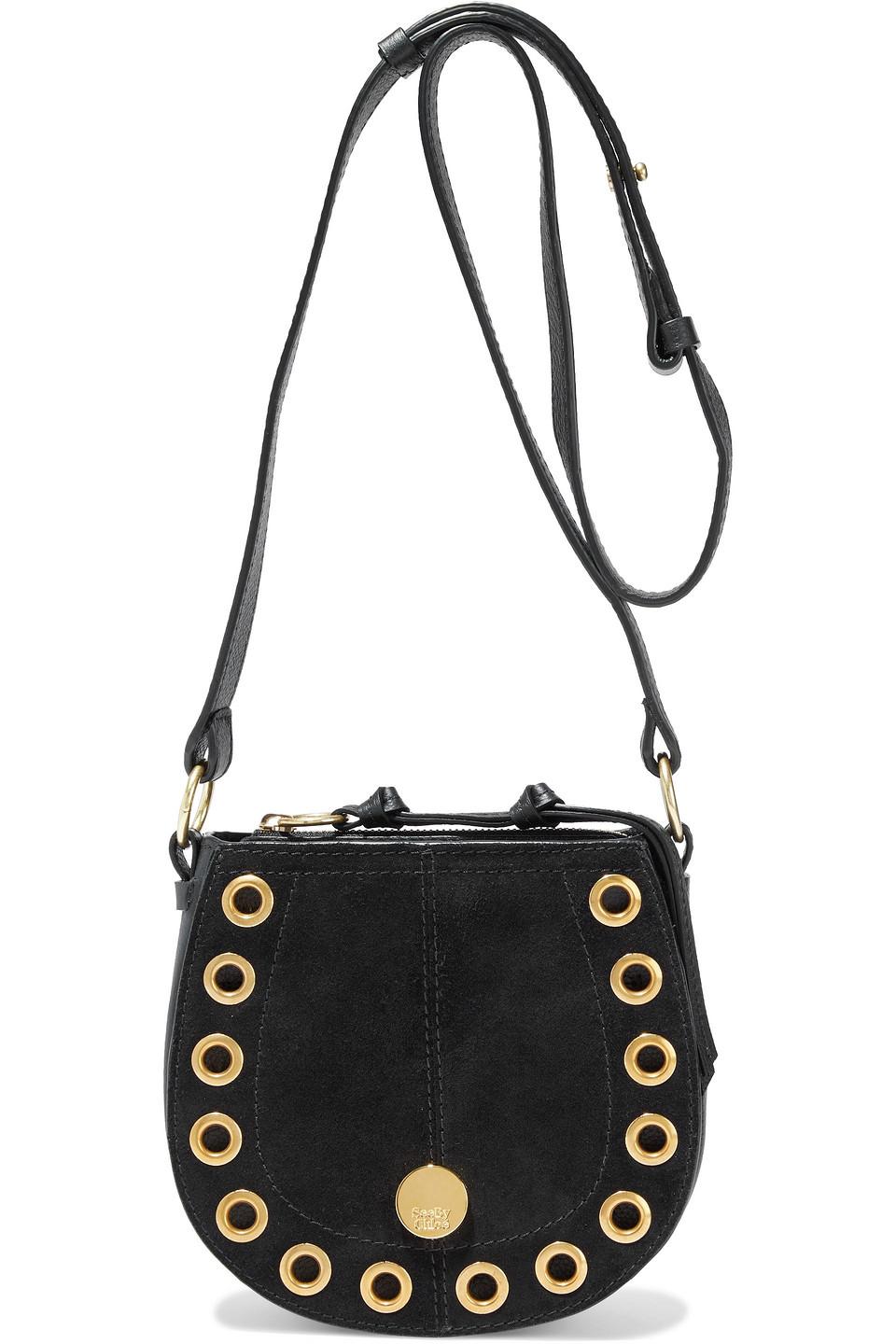 See By Chloé See By Chloé Kriss Eyelet-embellished Pebbled-leather And  Suede Shoulder Bag in Black | Lyst Canada