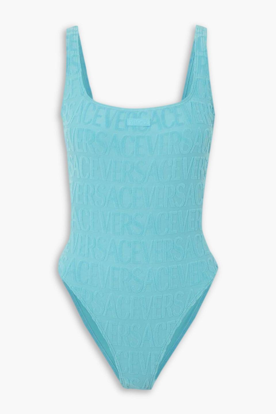 Versace Dua Lipa Flocked Stretch-terry Swimsuit in Blue