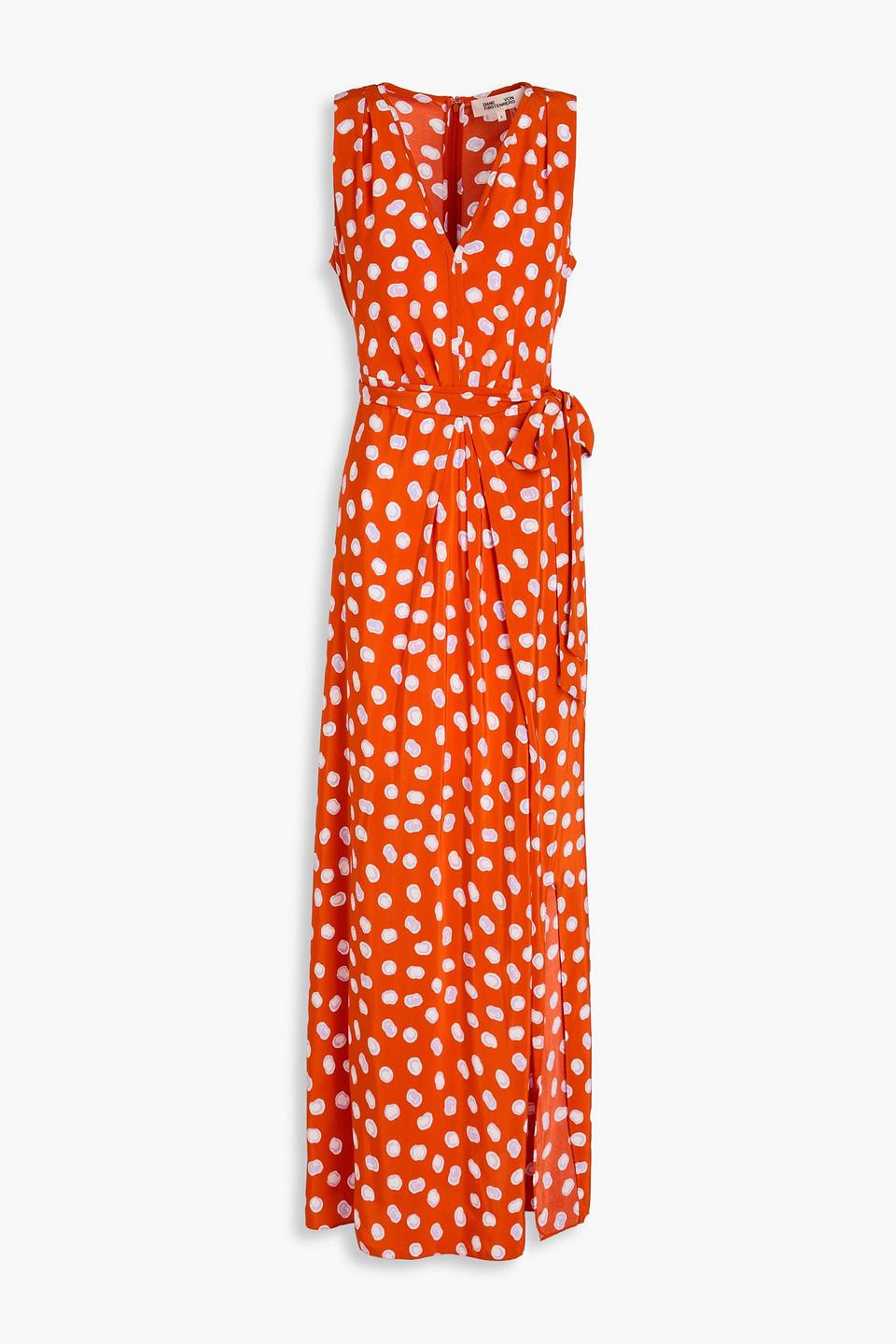 Diane von Furstenberg Pooja Wrap effect Printed Crepe Maxi Dress in Orange Lyst