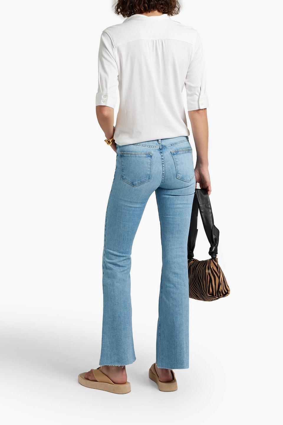 FRAME Le Pixie Distressed High-rise Flared Jeans in Blue | Lyst