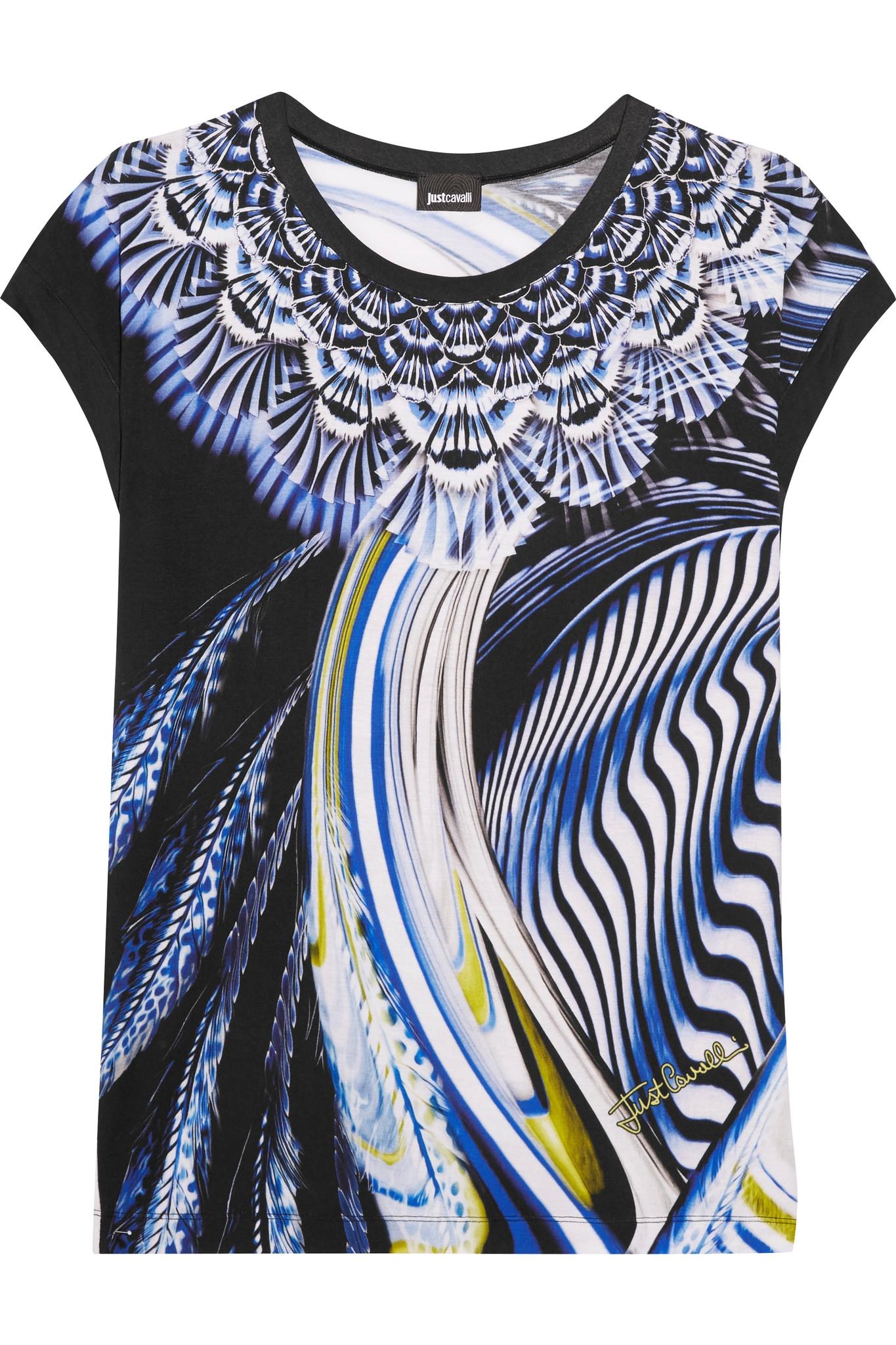 Lyst - Just Cavalli Printed Stretch-jersey T-shirt in Blue Just Cavalli. Women's Blue Printed Stretch-jersey T-shirt