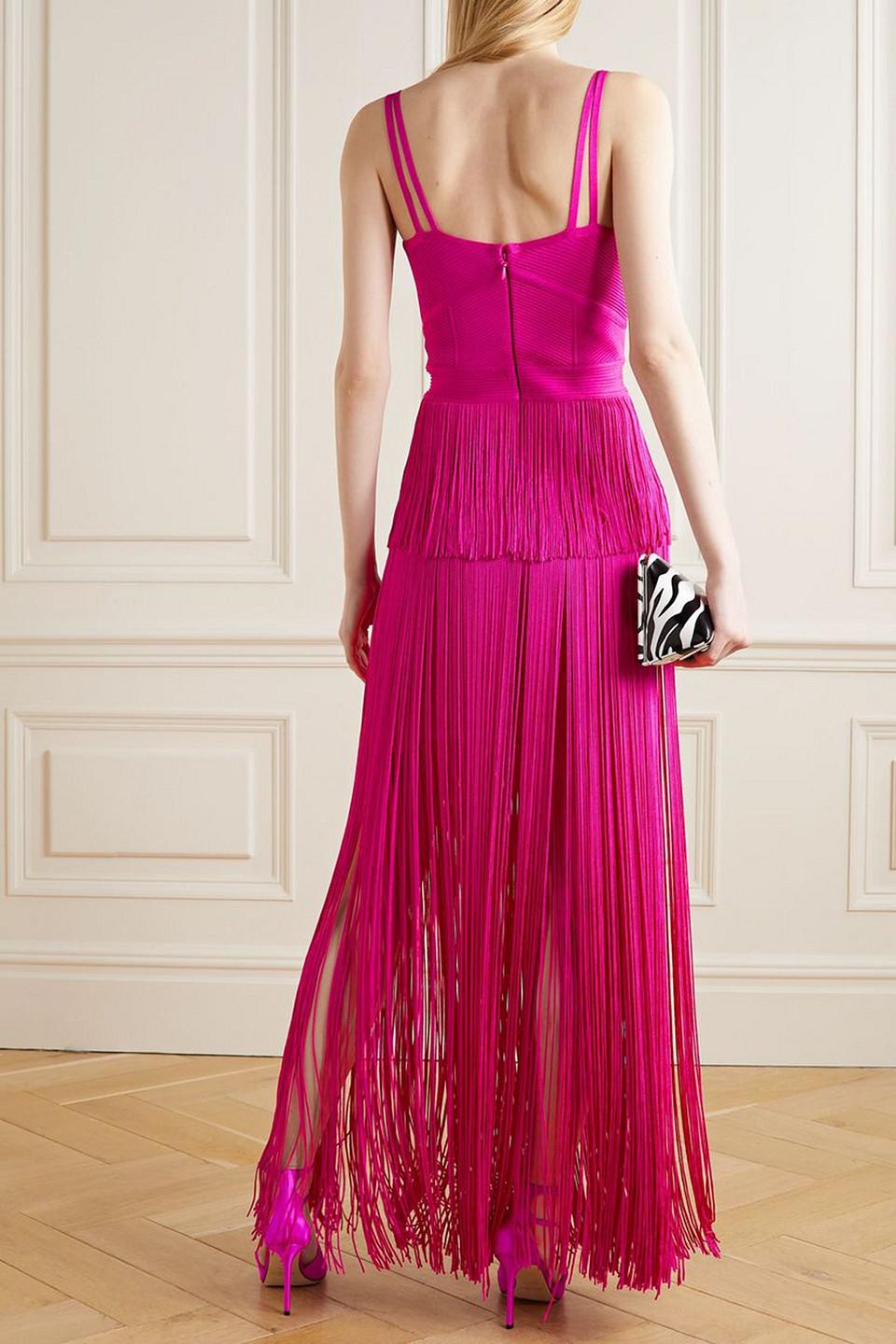 Hervé Léger Tiered Fringed -bandage Gown in Pink Lyst UK