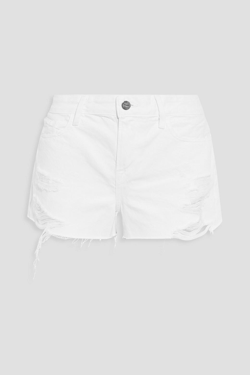 FRAME Le Grand Garçon Distressed Denim Shorts in White | Lyst