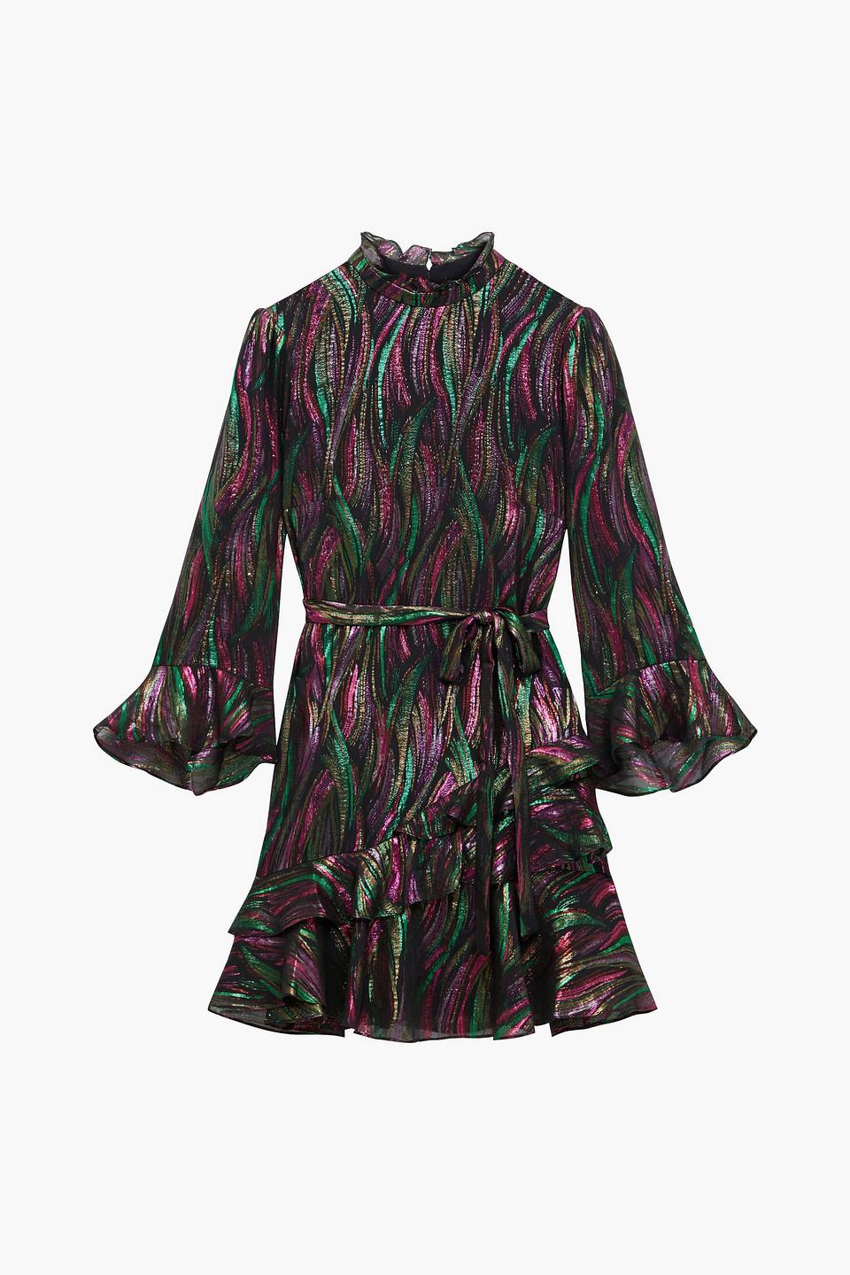 Saloni Marissa Ruffled Metallic Silk-blend Jacquard Mini Dress in Black |  Lyst