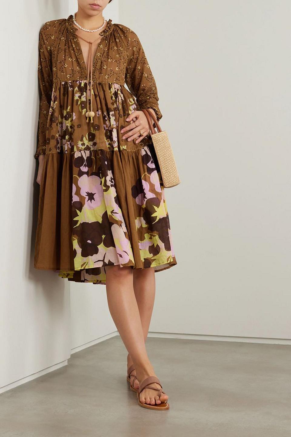 knee length dresses for ladies Thierry Colson Yvonne Midi Dress - Cottage Block-Print