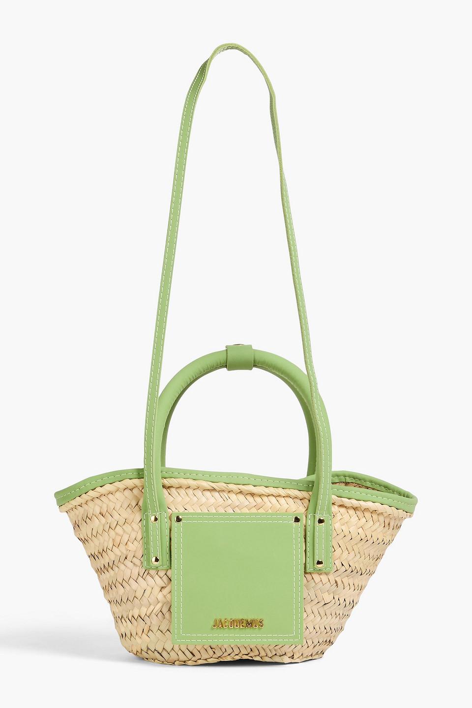 Jacquemus Le Petit Panier Soli Leather-Trimmed Raffia Tote in