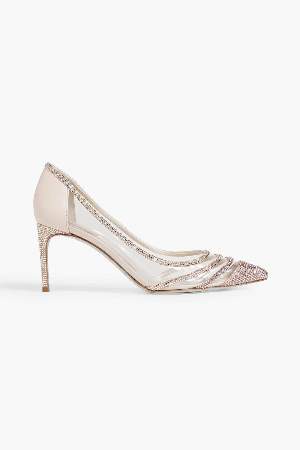 Rene Caovilla Vivienne Embellished Satin And Pvc Pumps in White | Lyst