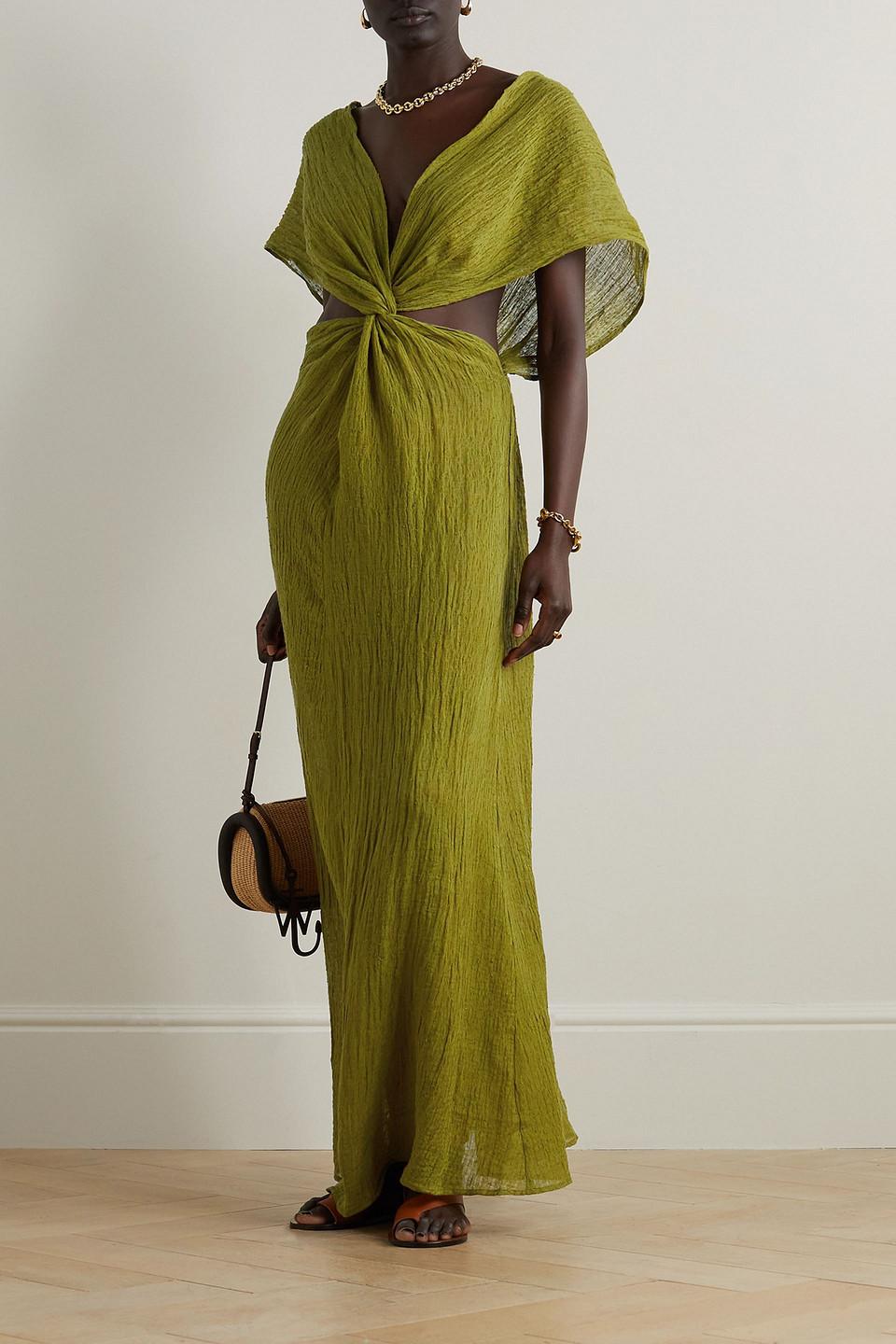 【関税＆送料込み】Off-White 'Savannah' Green Cotton Dress Boa Green Washed Cotton Dress | GANNI US