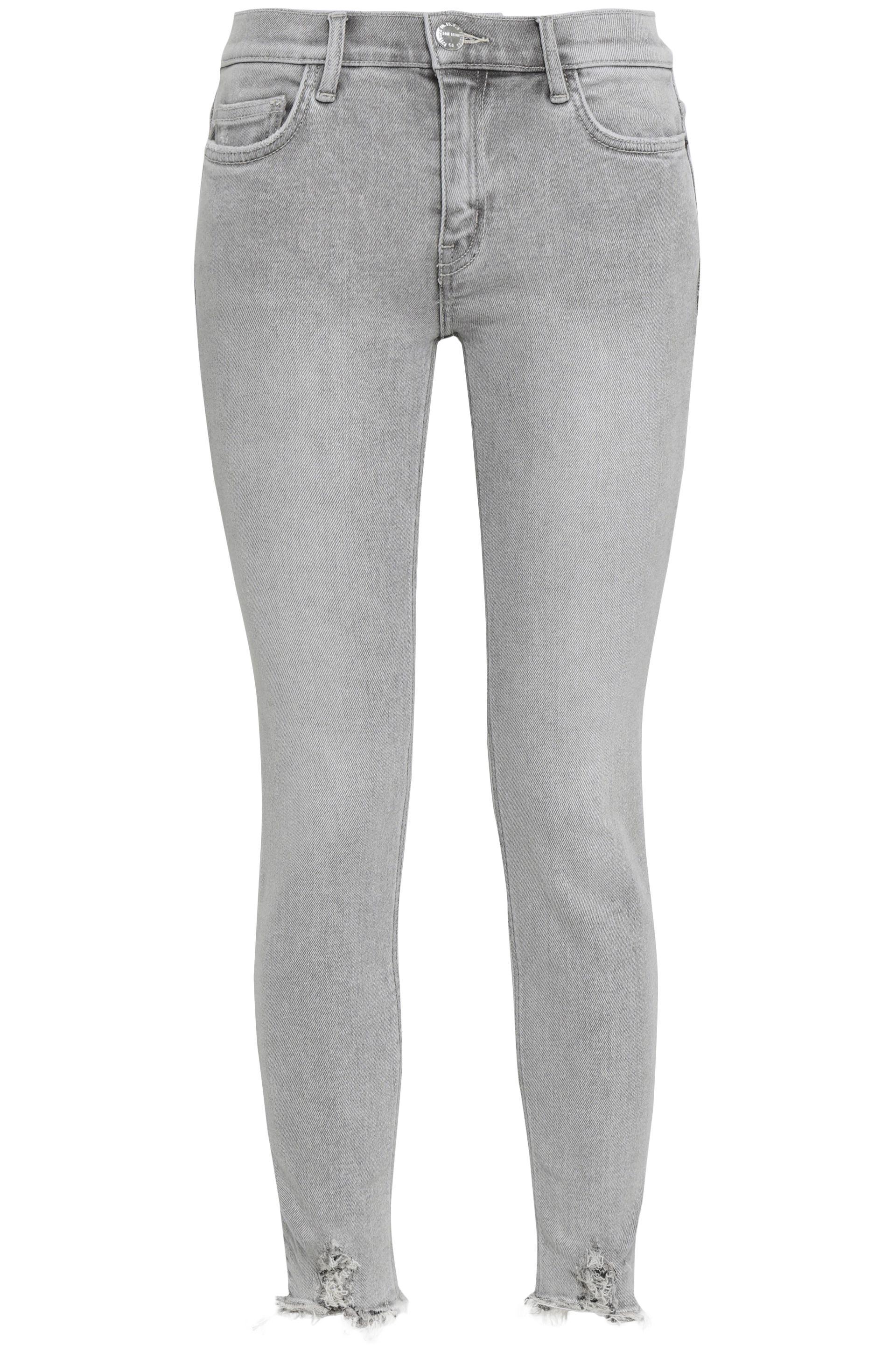 Current/Elliott Denim Distressed Mid-rise Skinny Jeans Light Gray - Lyst