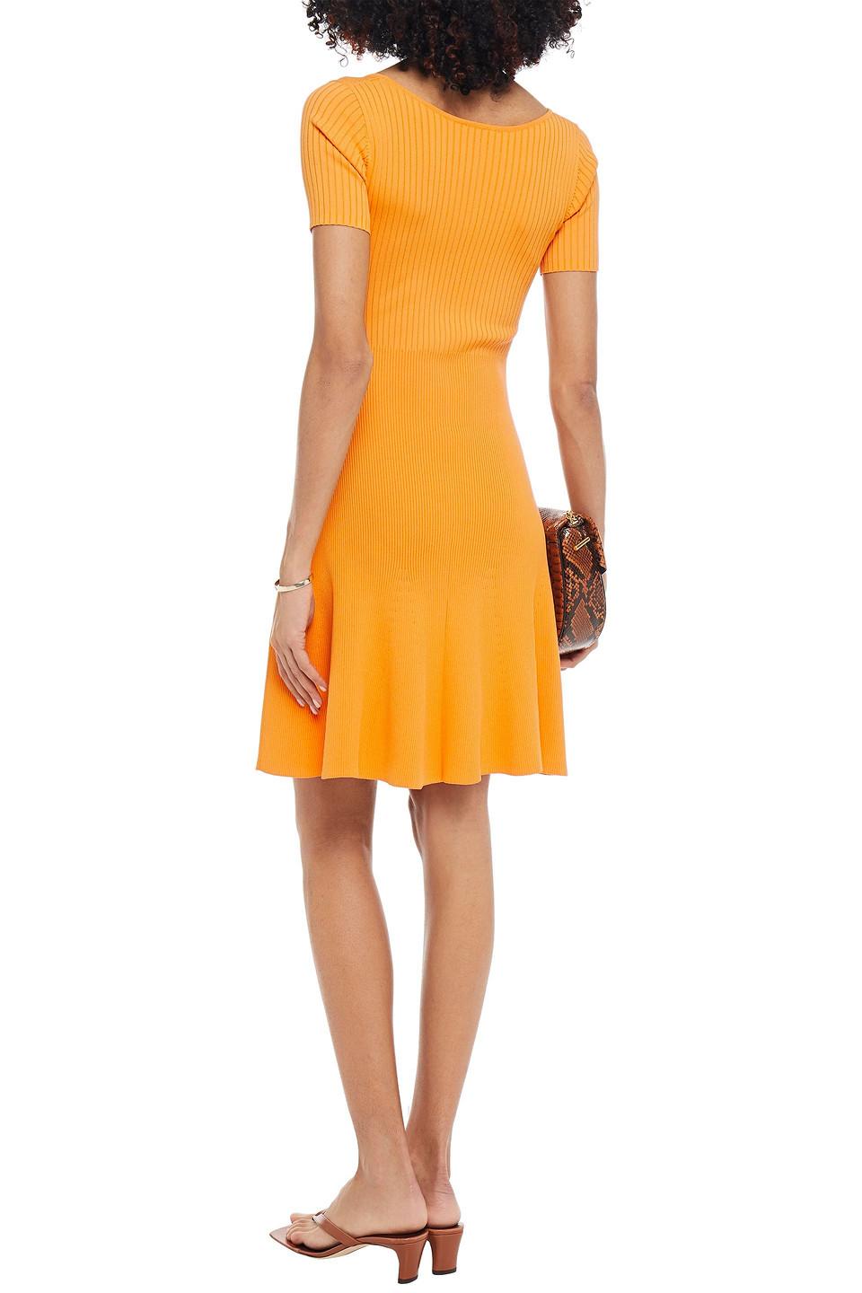 Sandro Synthetic Synn Ribbed-knit Mini Dress in Saffron (Orange) | Lyst