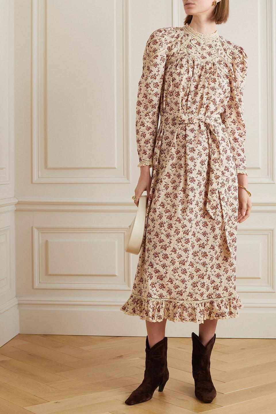 Doen Gabrielle Lace-trimmed Pintucked Floral-print Cotton-voile