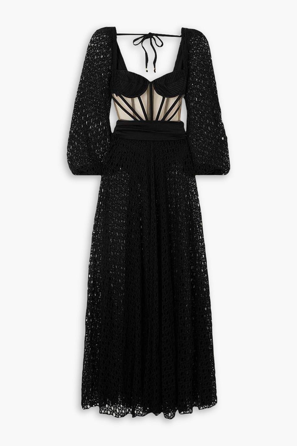 【PATBO】stretch-jersey and crochet-knit maxi ドレス patbo-designer-Black-Cutout-