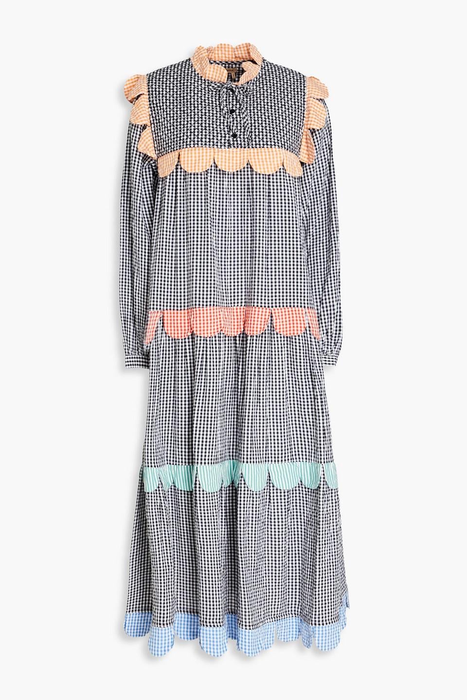blue and brown maxi dress Natalia Blue and Gold Watercolor Strapless Maxi Dress - S Size - Women's Dresses