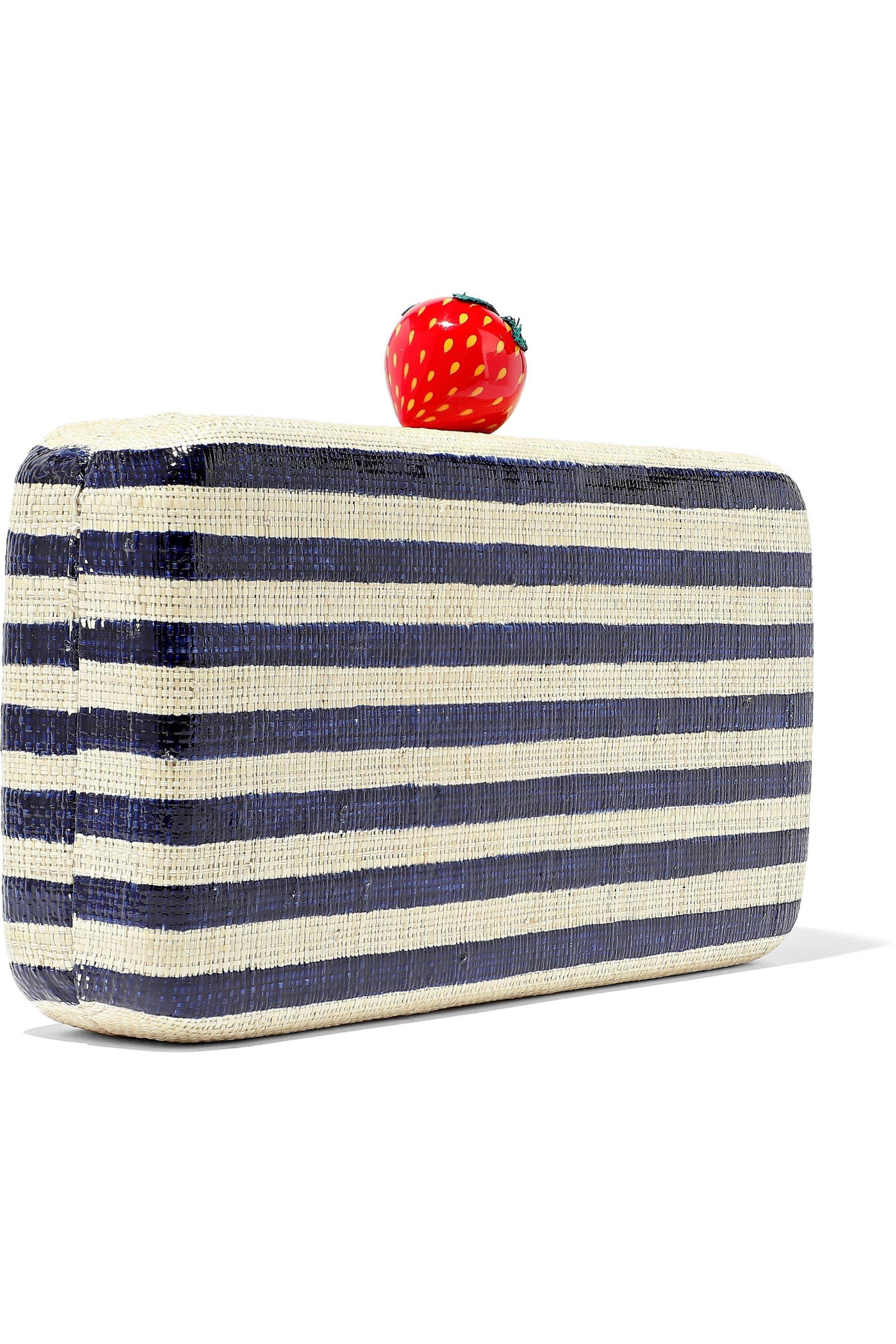 Kayu Synthetic Veda Striped Woven Straw Clutch Midnight Blue Lyst