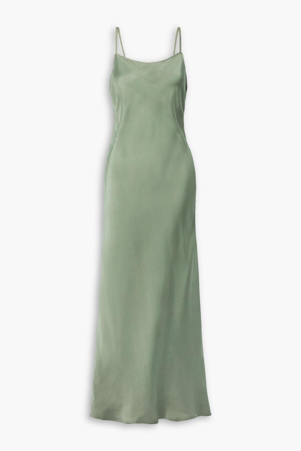 Anine Bing Chloe Silk-satin Maxi Slip Dress in Green | Lyst