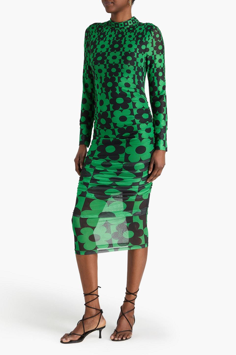 farm rio printed mesh dress Farm Rio Mesh Dress Mock Neck Anthropologie Slim Midi Abstract Romantic Sz  L NEW
