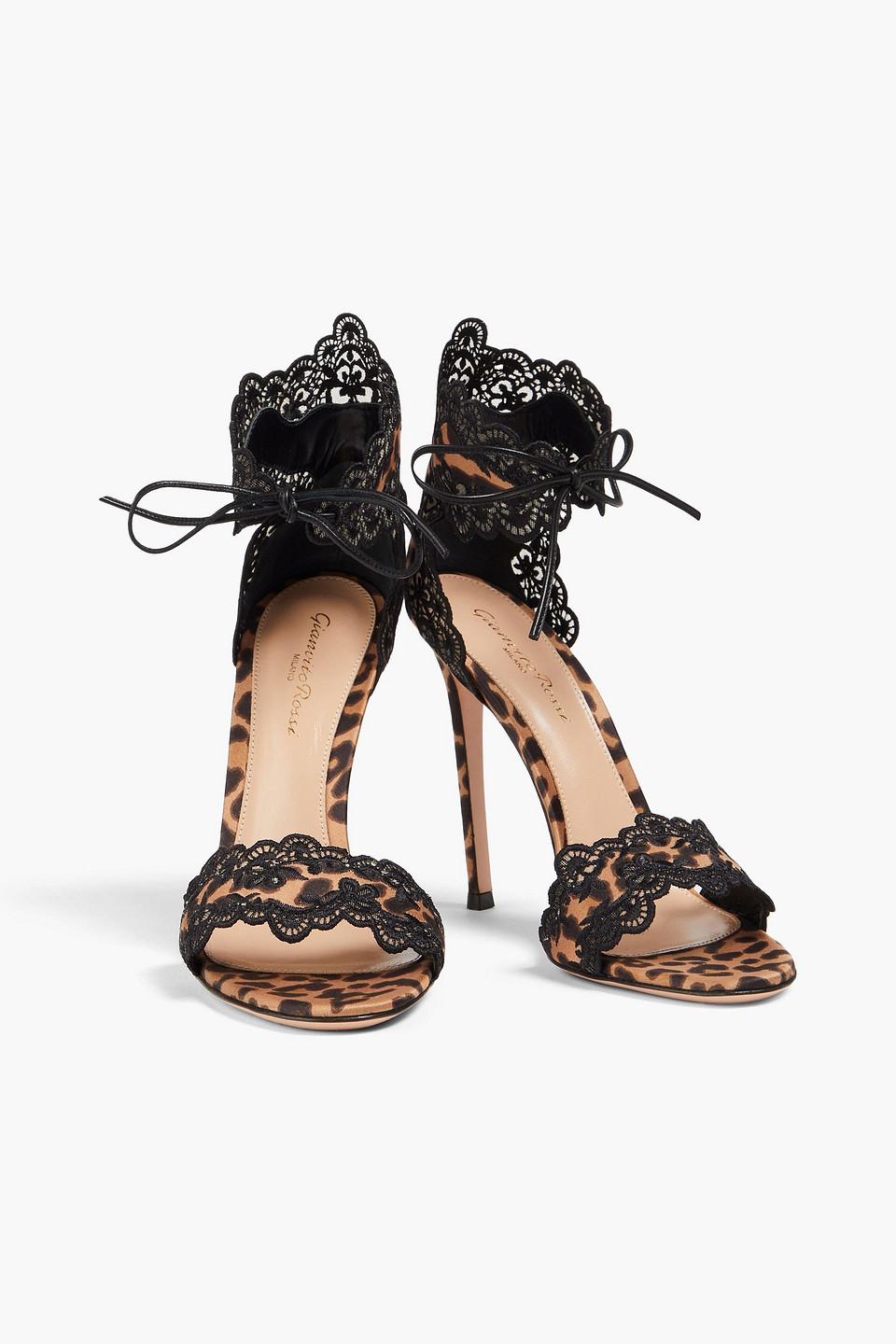 Evie Lace trimmed Leopard print Satin Sandals