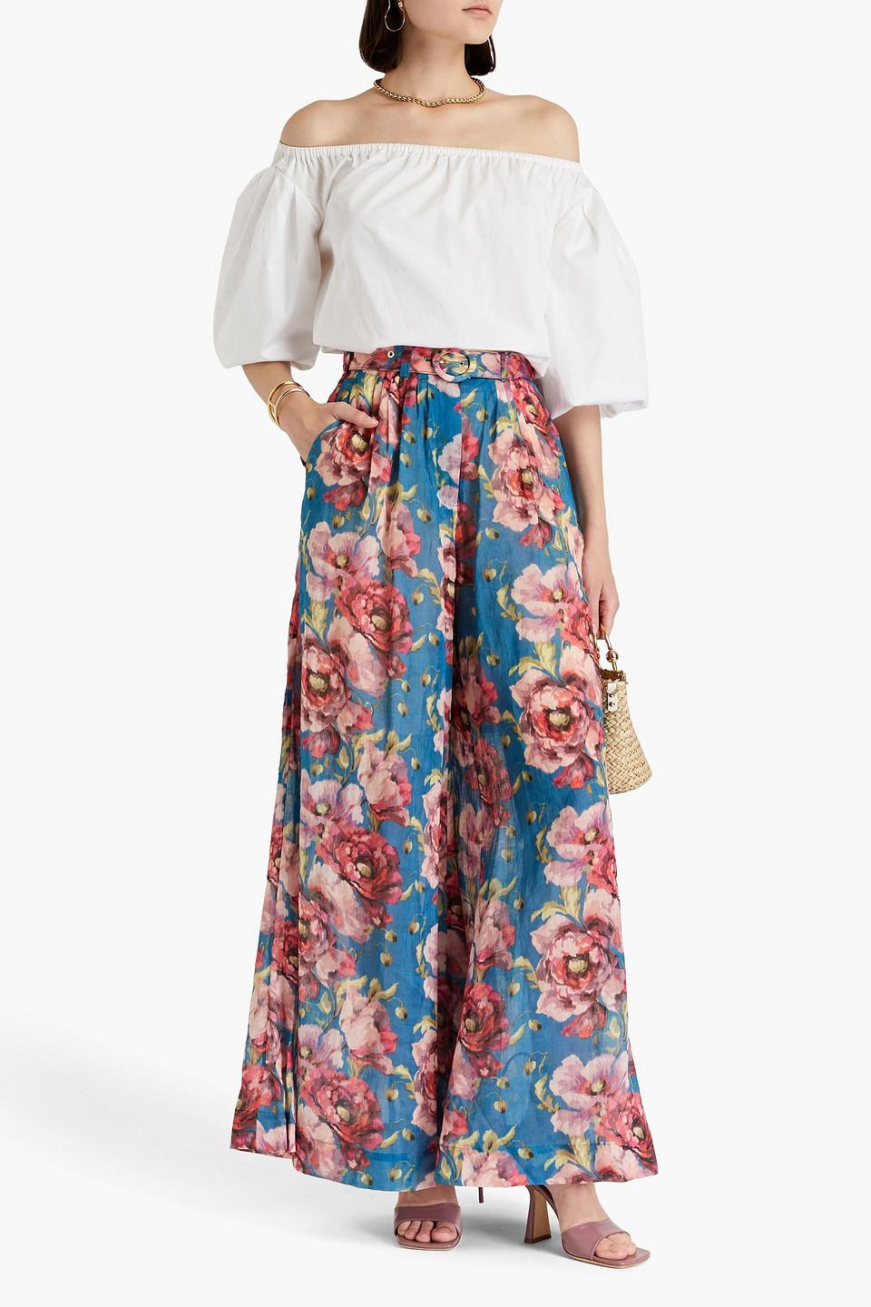 ZIMMERMANN Tuck belted polka-dot gauze wide-leg pants