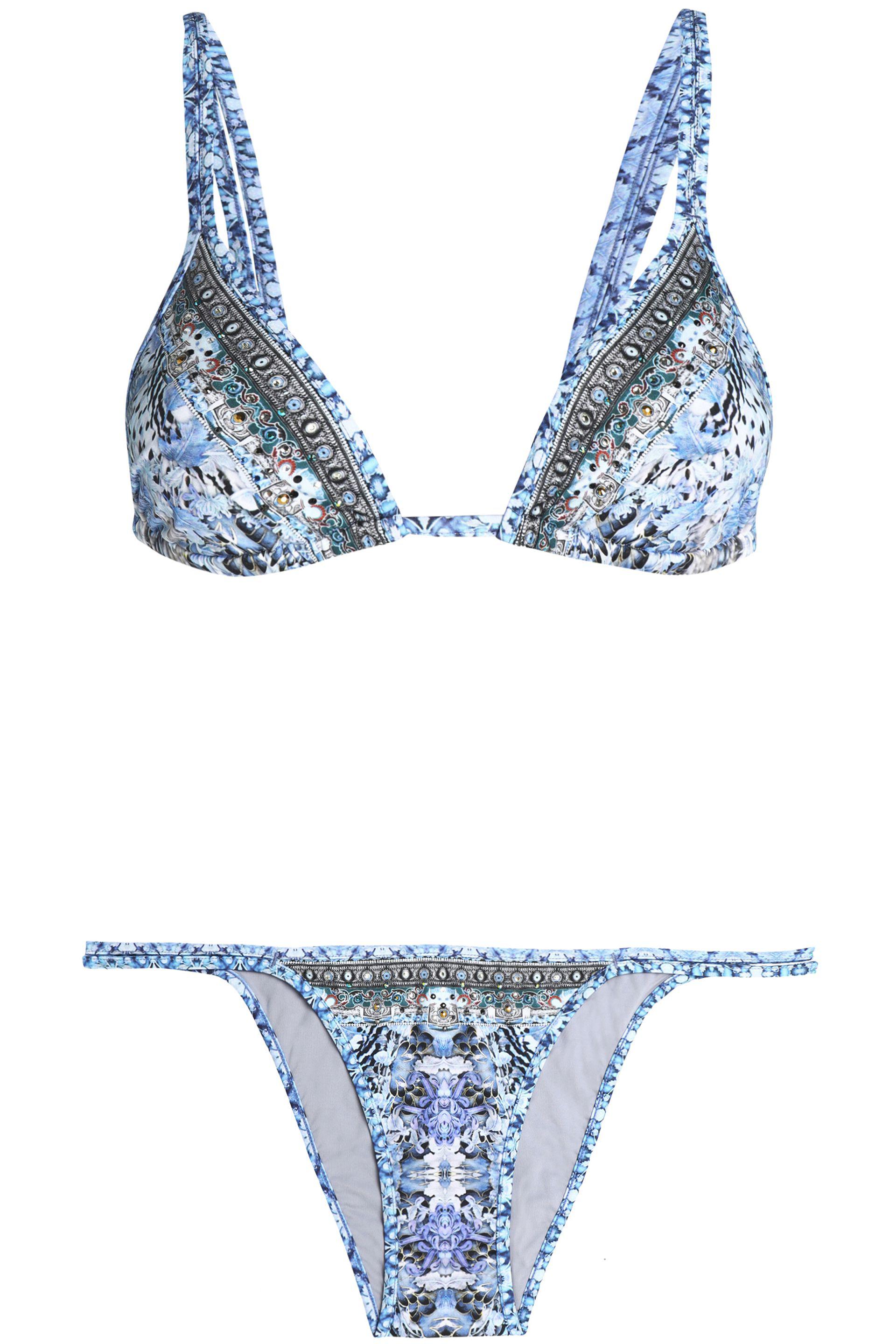 Camilla Embellished Printed Triangle Bikini in Light Blue (Blue) - Lyst