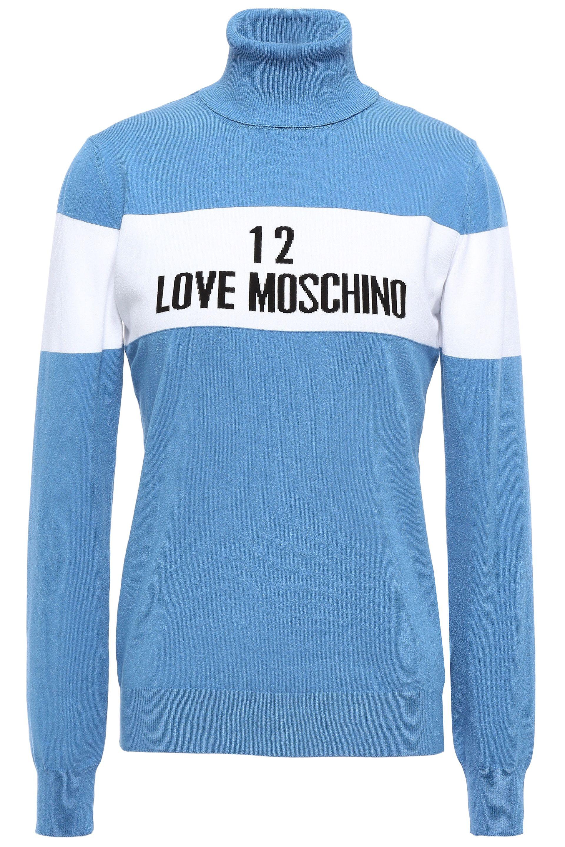 Love Moschino Synthetic Two-tone Intarsia-knit Turtleneck Sweater Light ...