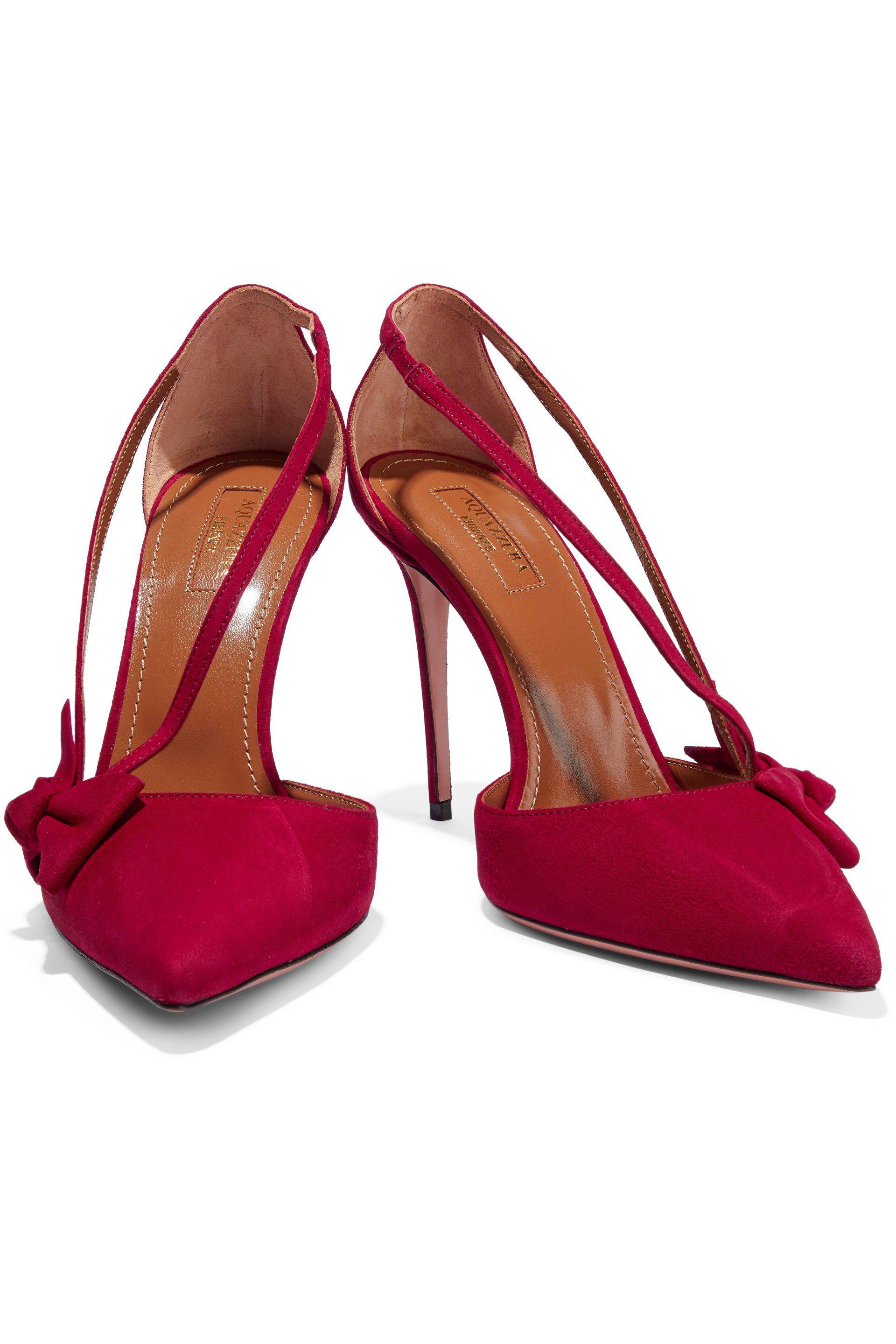 Aquazzura Parisienne Bow-embellished Suede Pumps Crimson in Red - Lyst