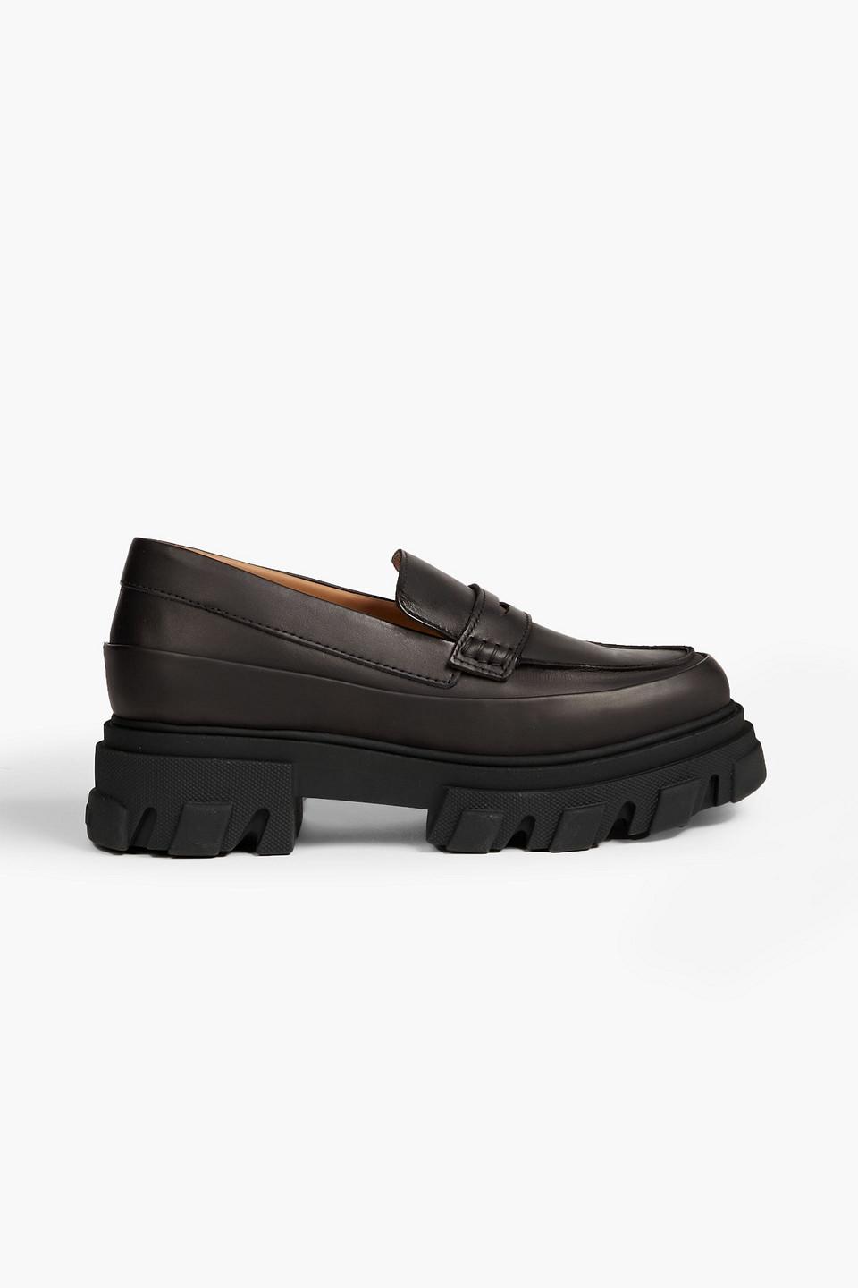 Ganni Coated Leather Platform Loafers in Black Lyst Australia