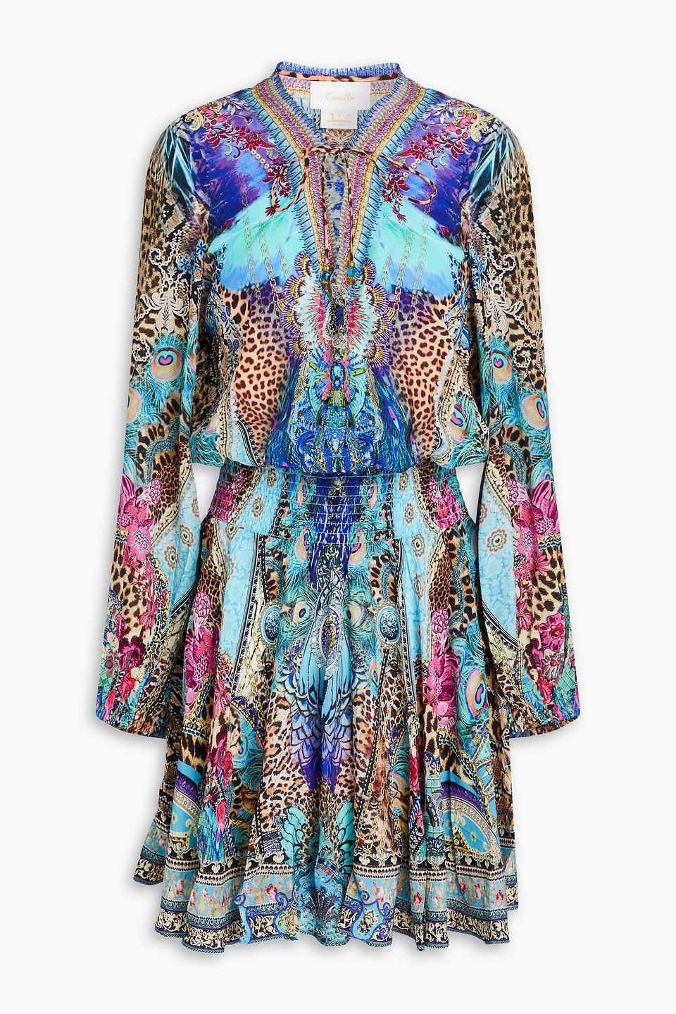 Camilla graphic-print silk minidress - Black