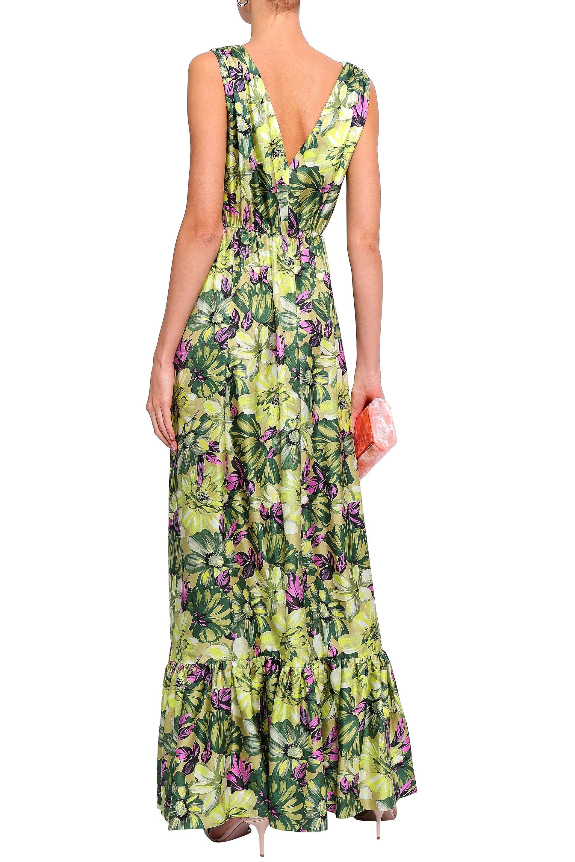 MSGM Floralprint Silktwill Maxi Dress Light Green Lyst