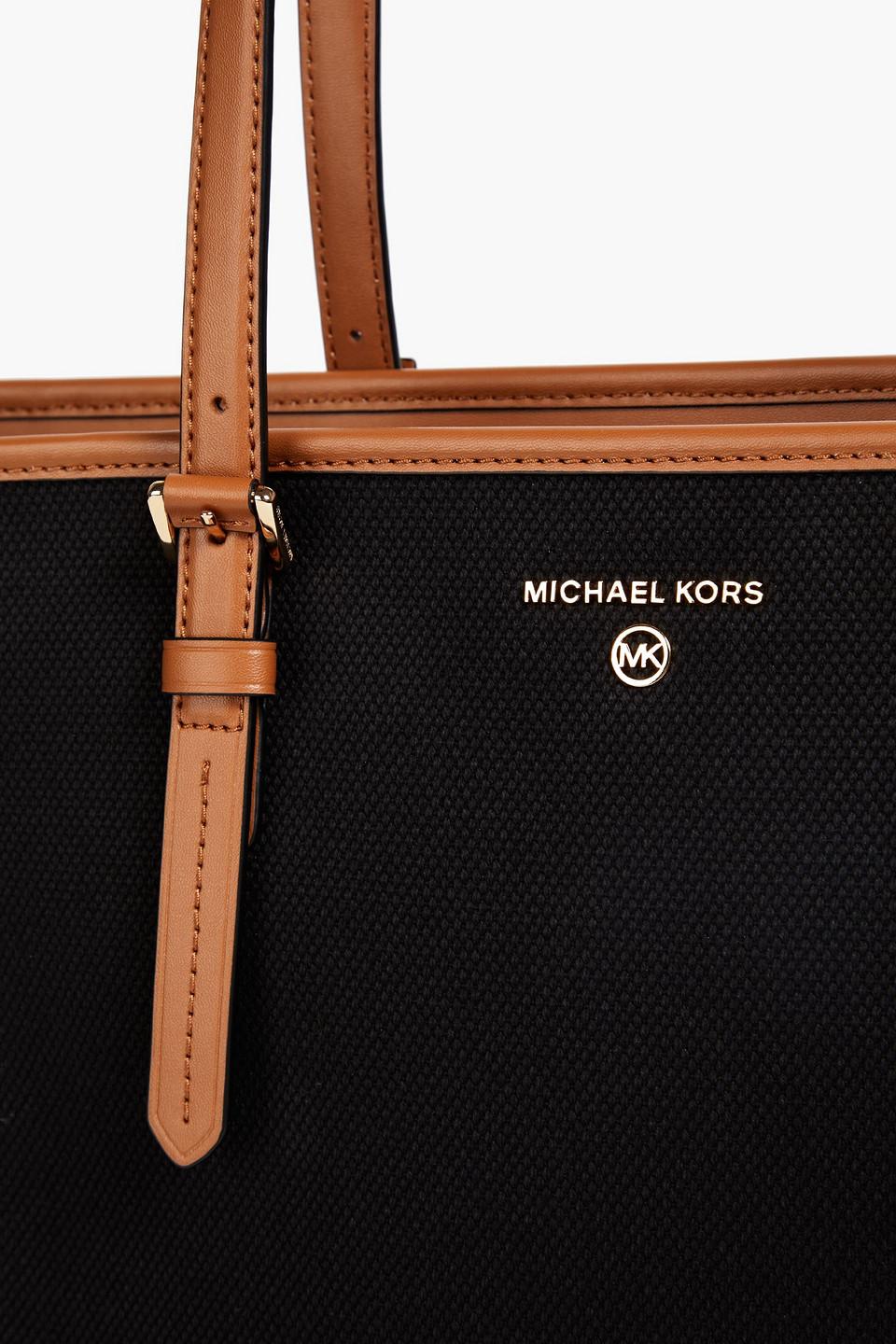 MICHAEL Michael Kors Aria Leather trimmed Canvas Tote in Black