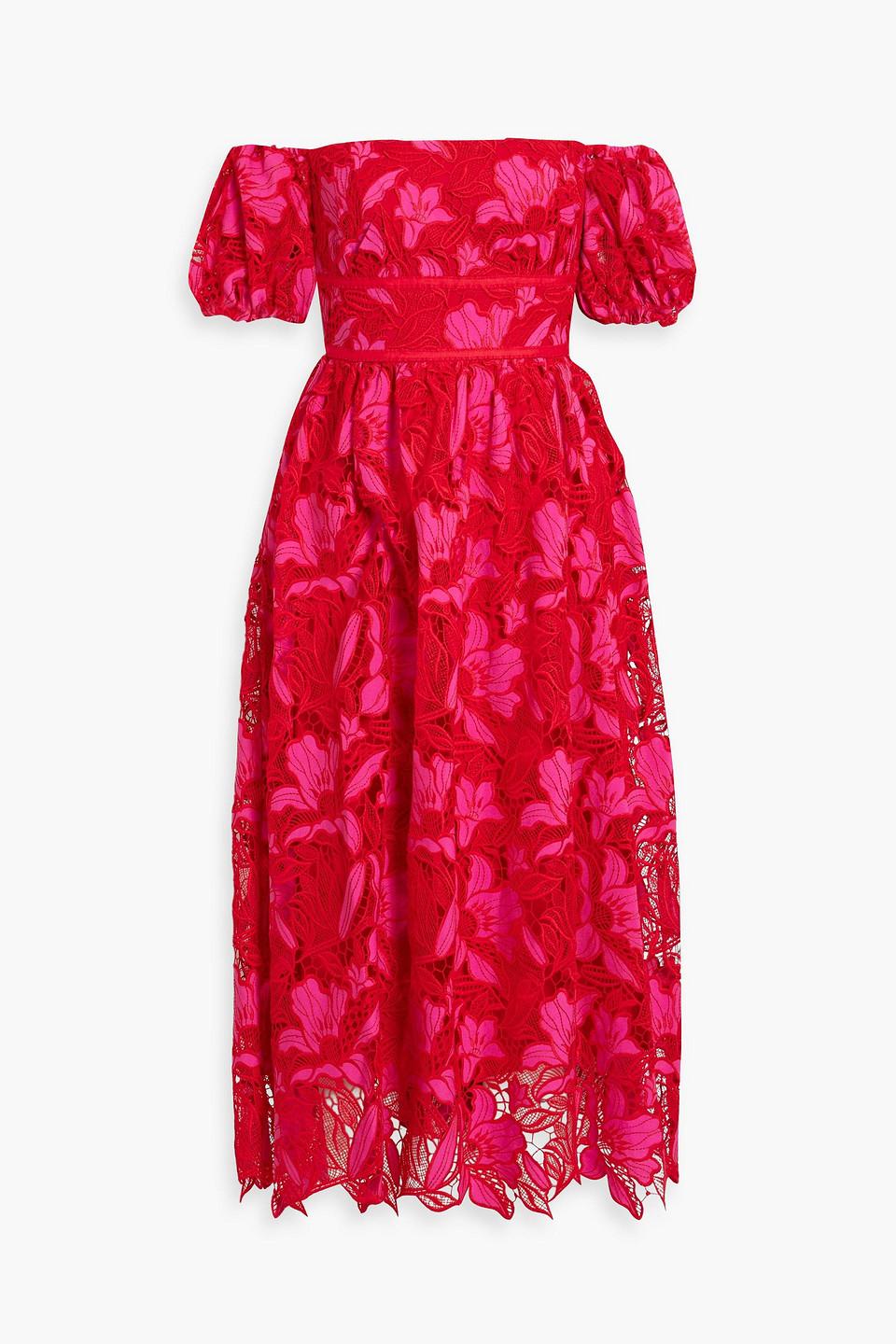 knee length dresses for ladies Poppy Lace Applique Floral Midi Dress by ML Monique Lhuillier
