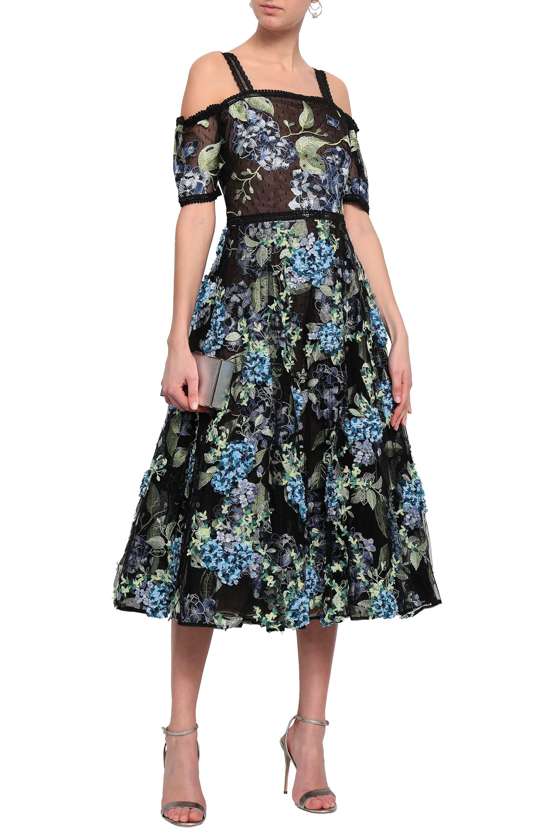 Marchesa notte Synthetic Cold-shoulder Embellished Tulle ...