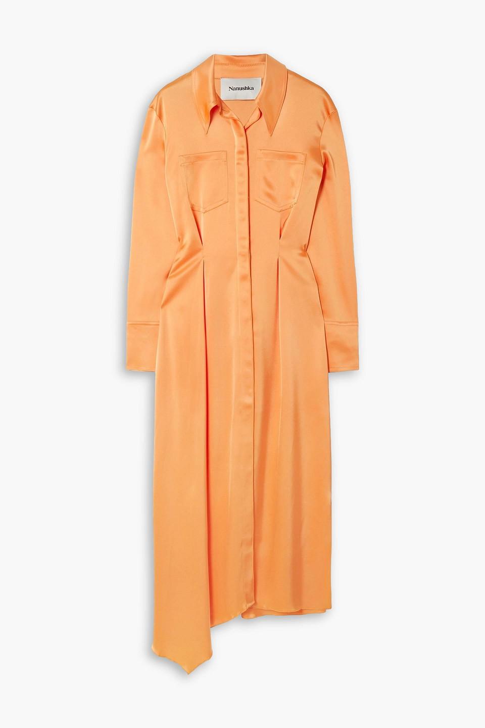 Nanushka Mamo Asymmetric Satin Midi Shirt Dress in Orange Lyst