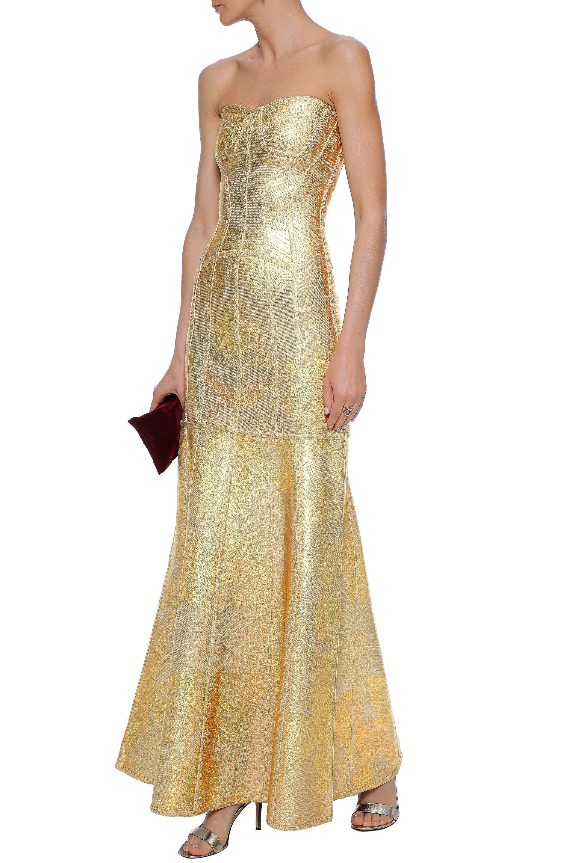 slim fit dress slacks THE METALLIC MISCHA DRESS – HERVÉ LÉGER main image 1