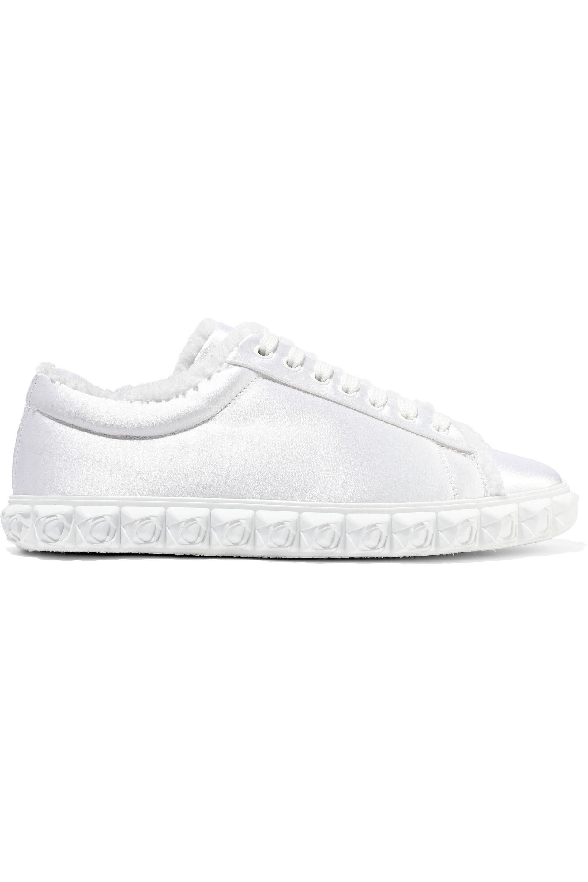 Stuart Weitzman Fringe-trimmed Leather Sneakers White - Lyst