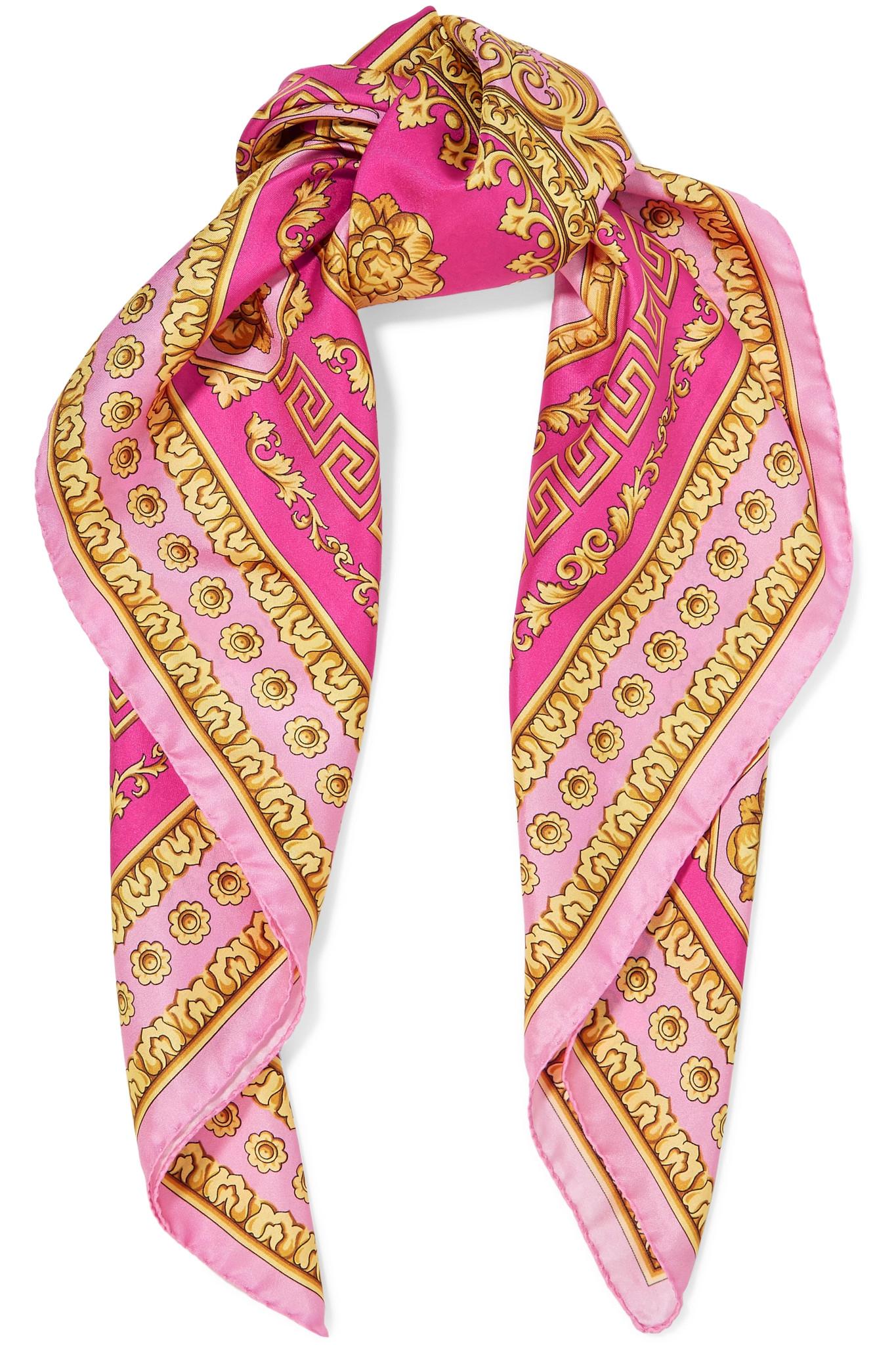 Versace Printed Silk-twill Scarf in Pink | Lyst