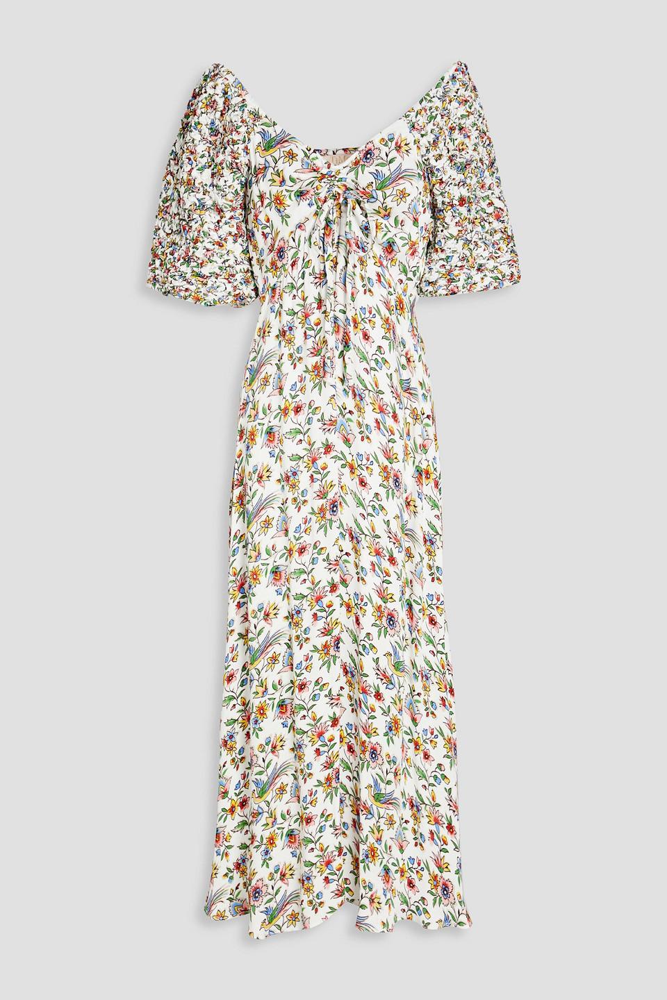 byTiMo Off-the-shoulder Printed Satin-crepe Midi Dress in White | Lyst