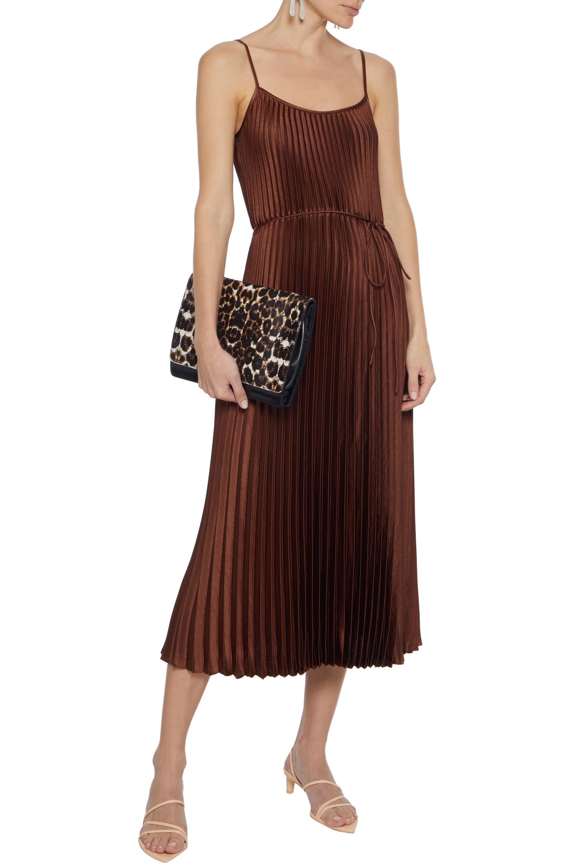 vince pleated cami midi dress