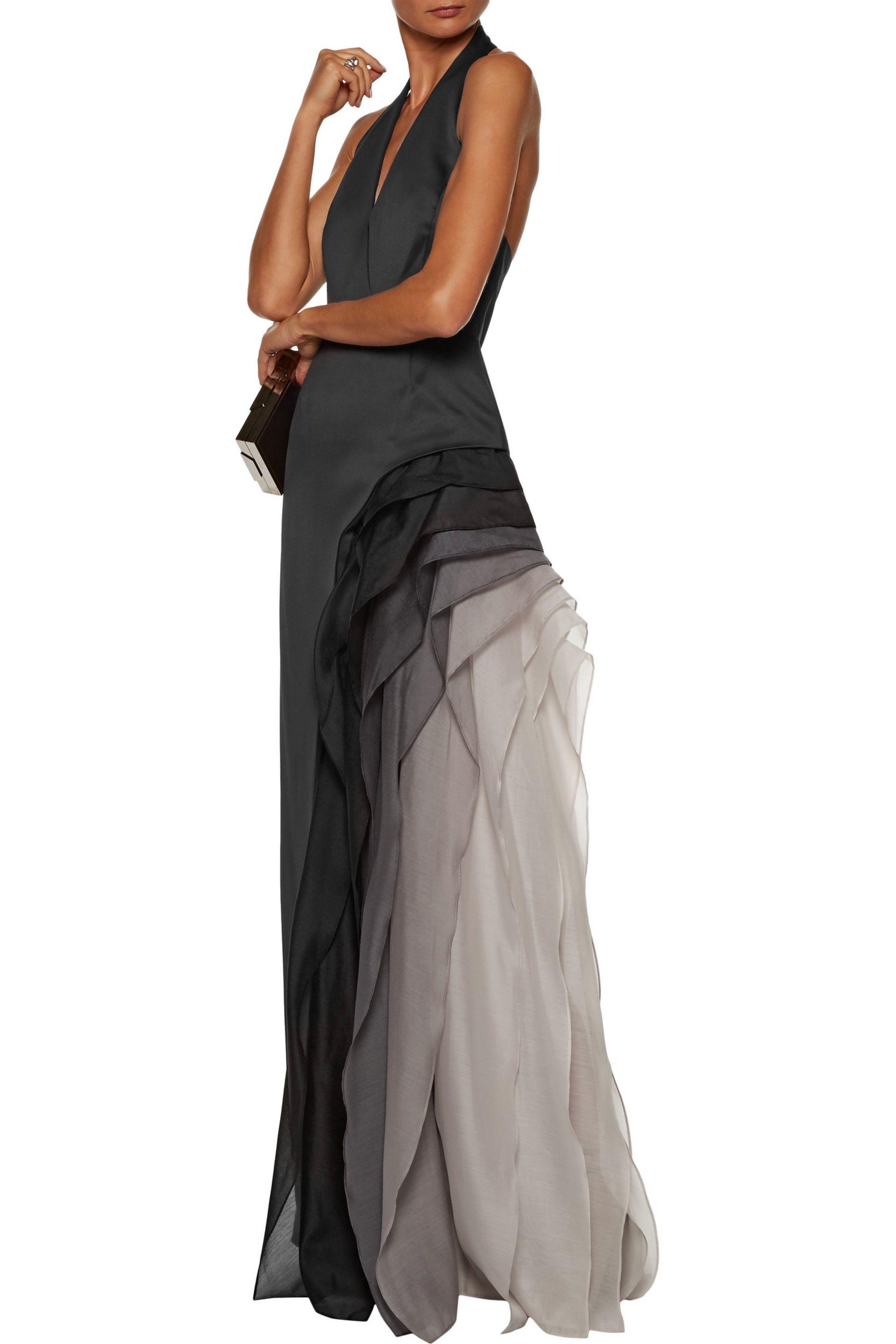halston heritage satin and organza tiered degradé gown