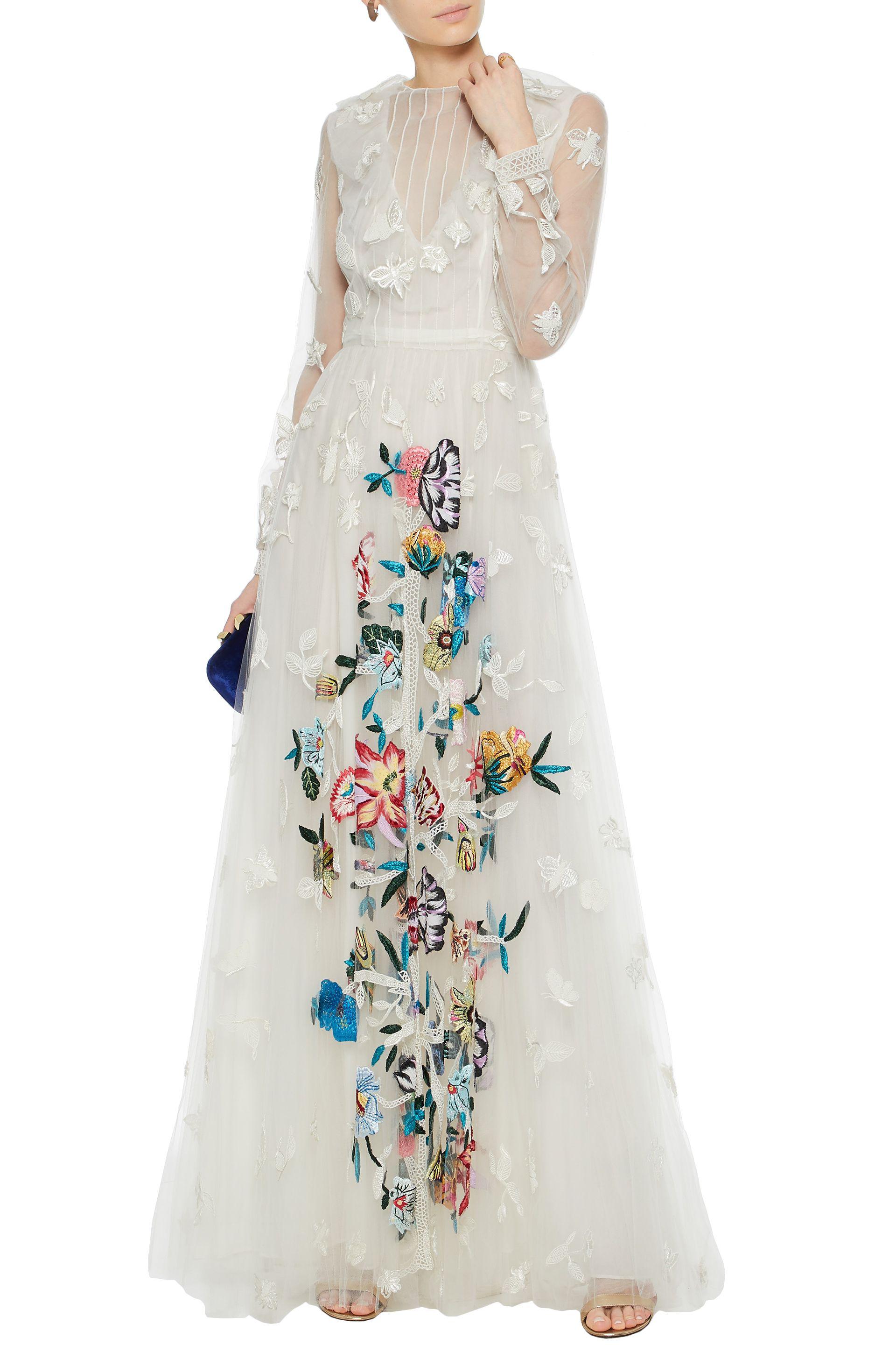 Valentino Beaded Embroidered Tulle Gown in White | Lyst