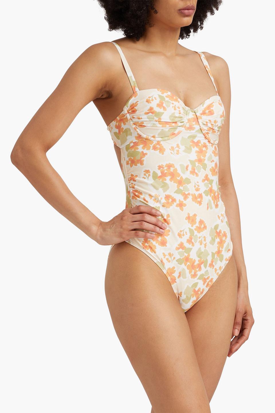 【PEONY】フリル floral-print stretch-econyl swimsuit Peony Swimwear Ruched Floral-print Underwired Stretch-econyl