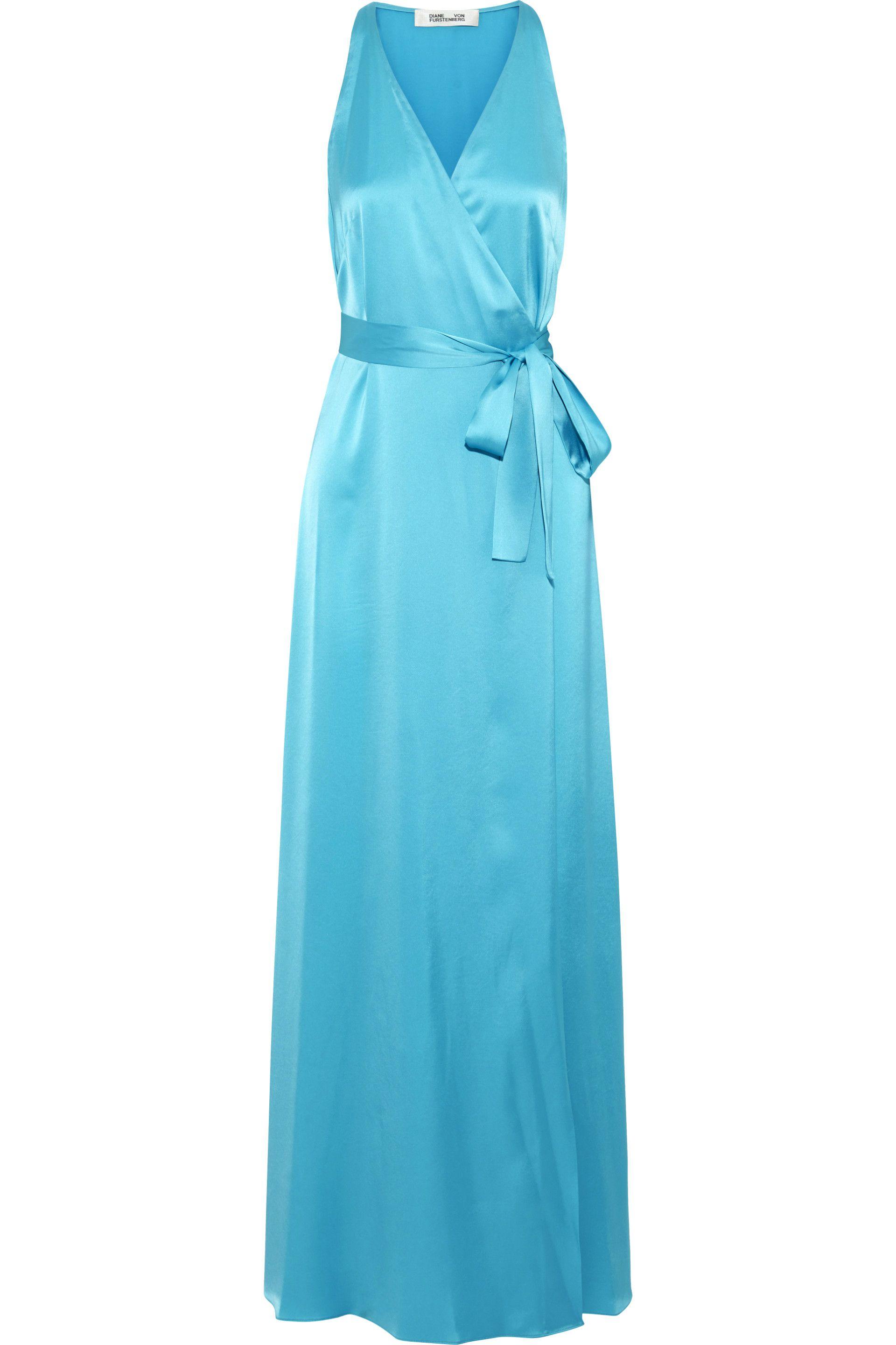 light blue satin wrap dress