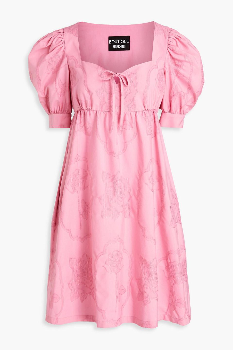 Moschino Bow detailed Gathered Cotton jacquard Mini Dress in Pink Lyst Canada