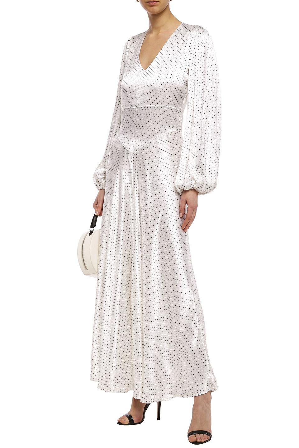 Ganni Cameron Gathered Polka Dot Satin Maxi Dress In Ivory White Lyst 