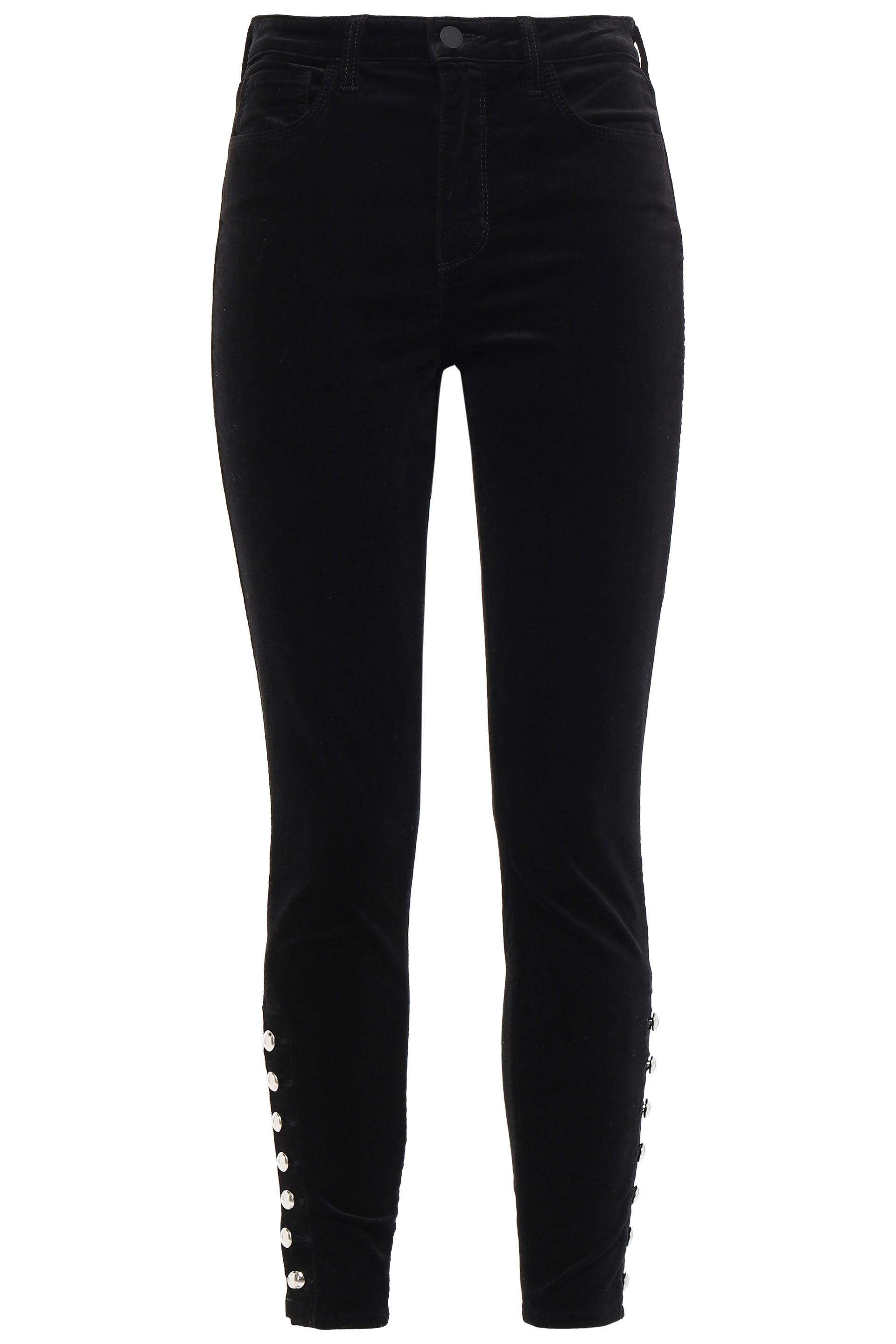 L'Agence Piper Button-detailed Velvet Skinny Pants Black | Lyst