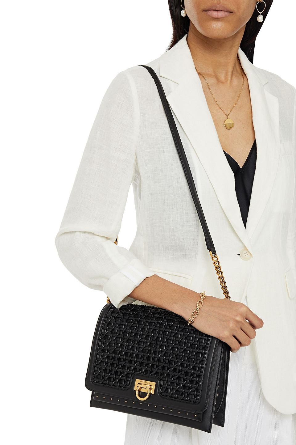 Ferragamo Pannello Studded Woven Leather Shoulder Bag in Black Lyst