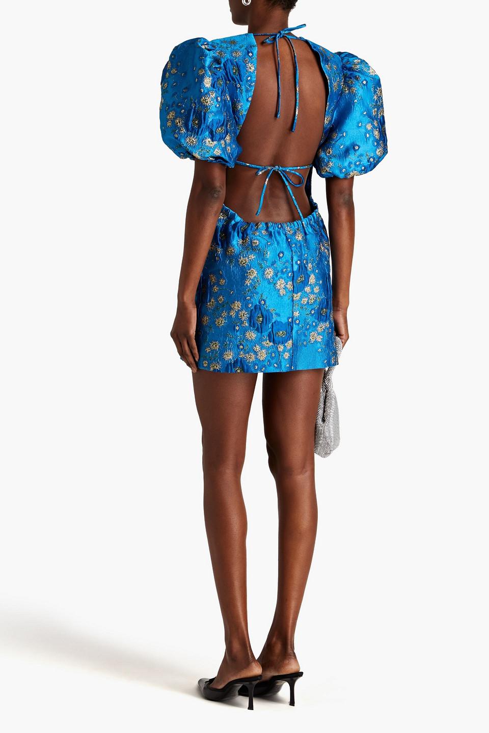 Ganni Metallic Brocade Mini Dress in Blue | Lyst
