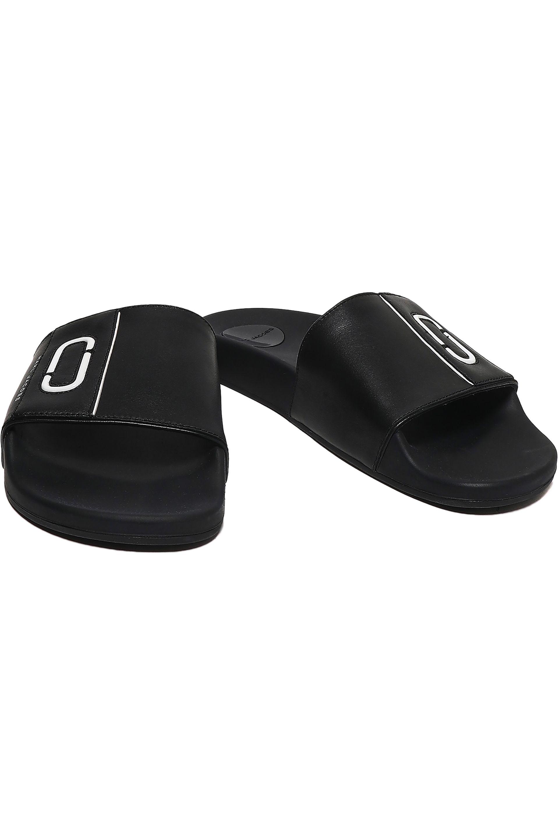 Marc Jacobs Cooper Logo-embellished Leather Slides Black - Lyst