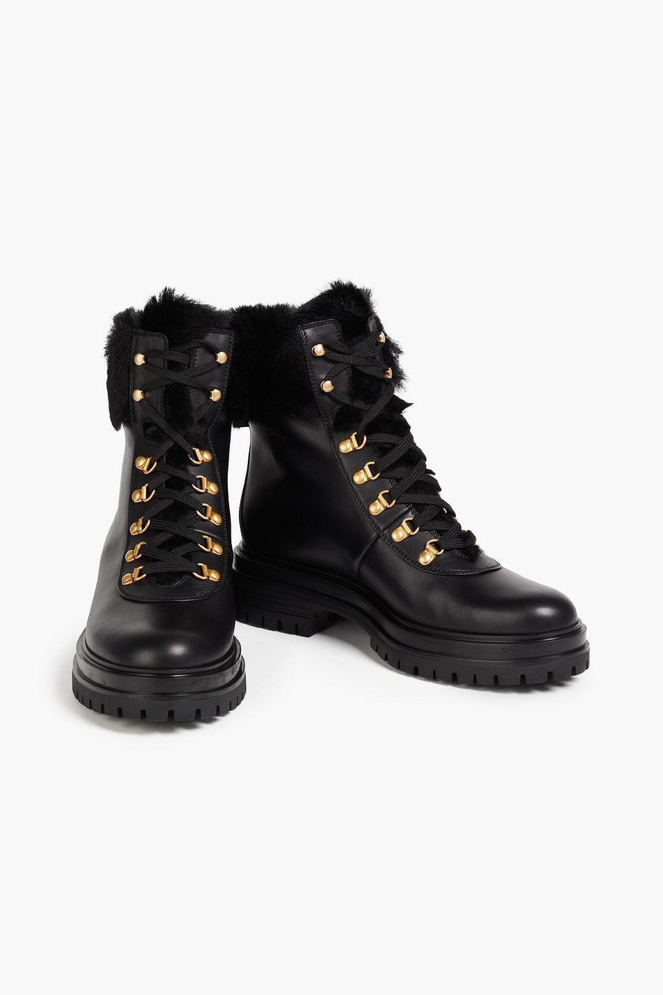 Gianvito Rossi Alaska 20 Shearling trimmed Leather Combat Boots in Black Lyst UK