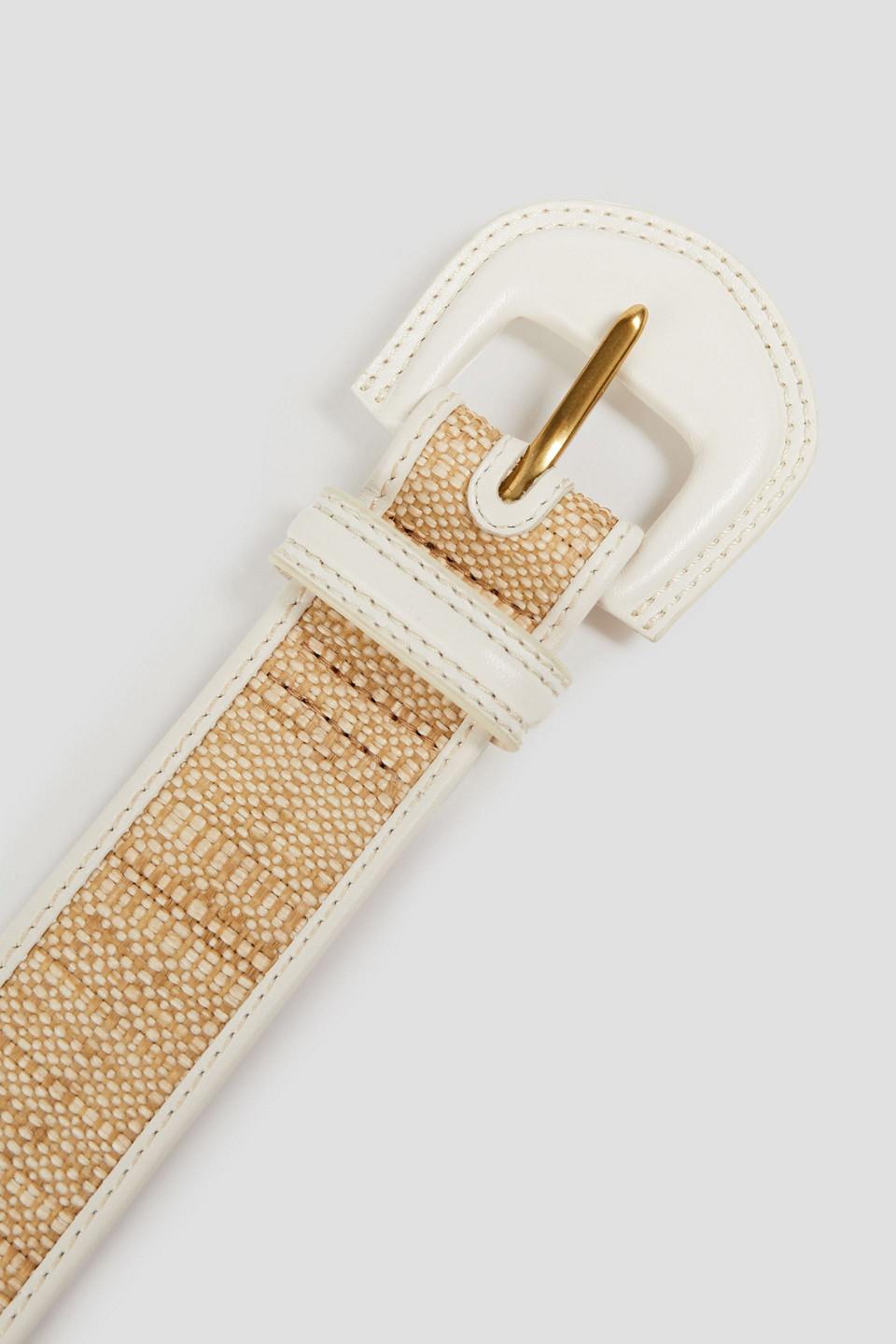 Zimmermann Two-tone Leather-trimmed Raffia Belt in White Lyst