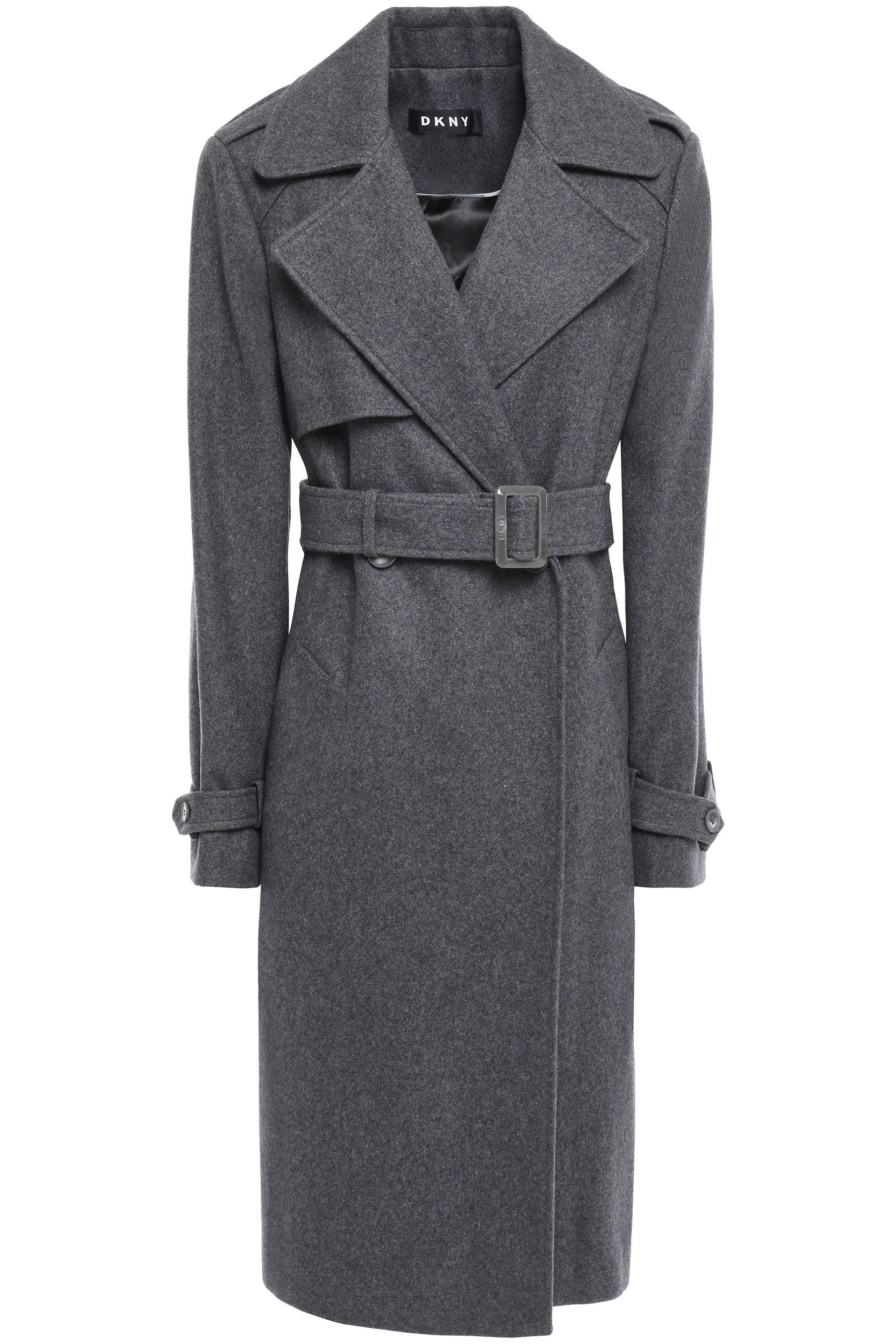 DKNY Wool-blend Felt Trench Coat Charcoal in Gray - Lyst